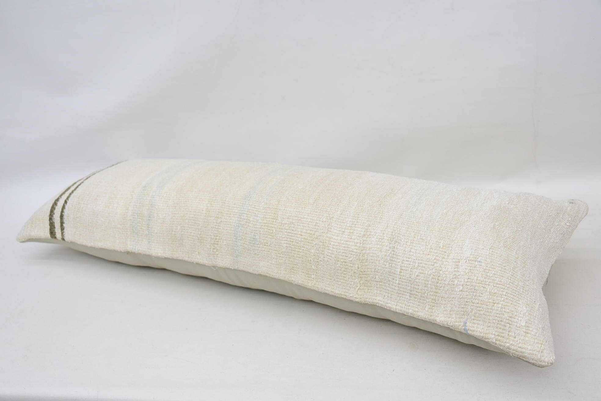 Vintage Pillow, 16"x48" White Pillow Sham, Nomadic Cushion, Handwoven Pillow, Kilim Pillow, Muted Cushion Case, Interior Designer Pillow