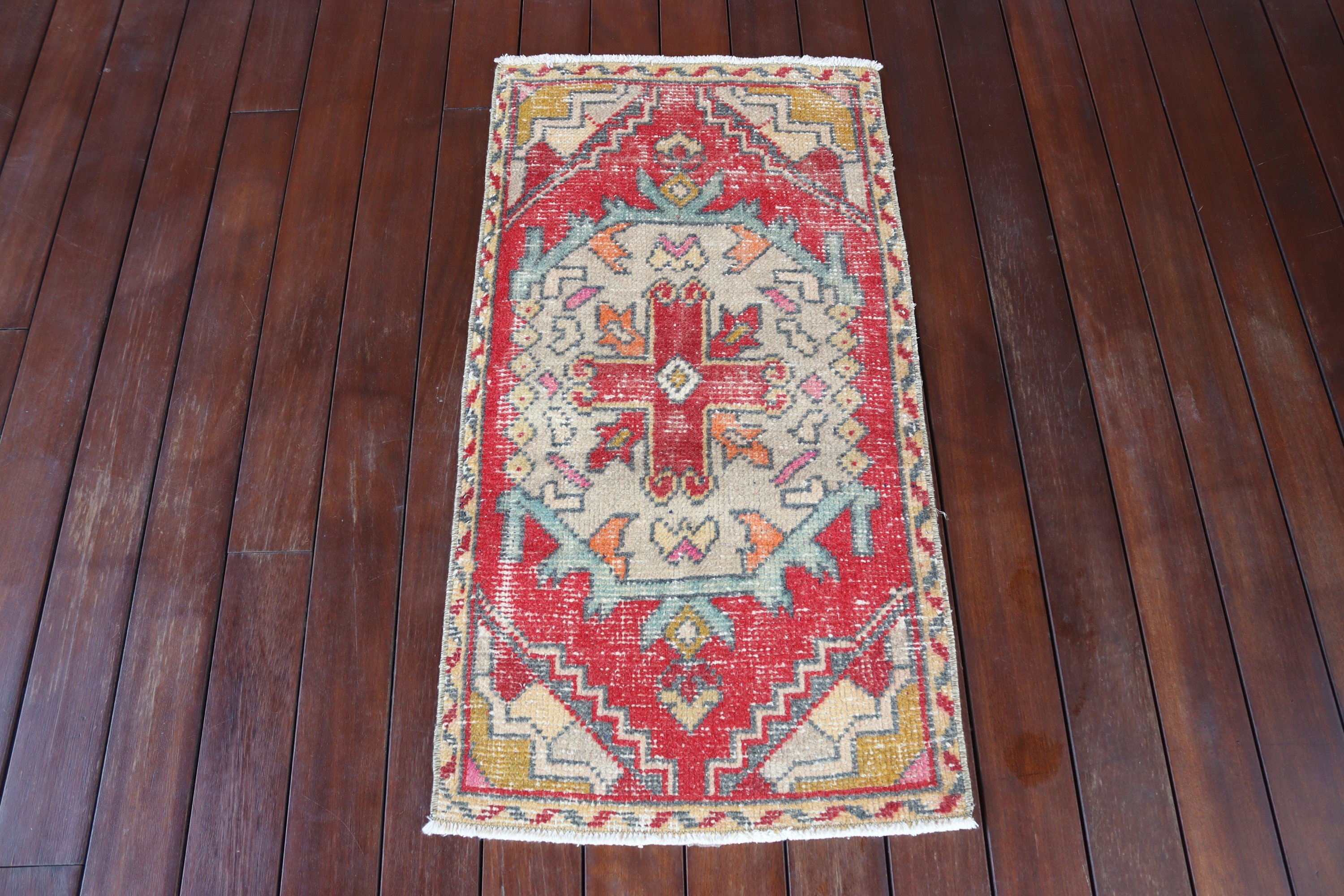 Türk Halıları, Vintage Halı, Kırmızı Ev Dekorasyonu Halısı, Yatak Odası Halısı, 1.6x3.1 ft Küçük Halı, Yer Halısı, Çocuk Odası Halıları, Geometrik Halı, Etnik Halı