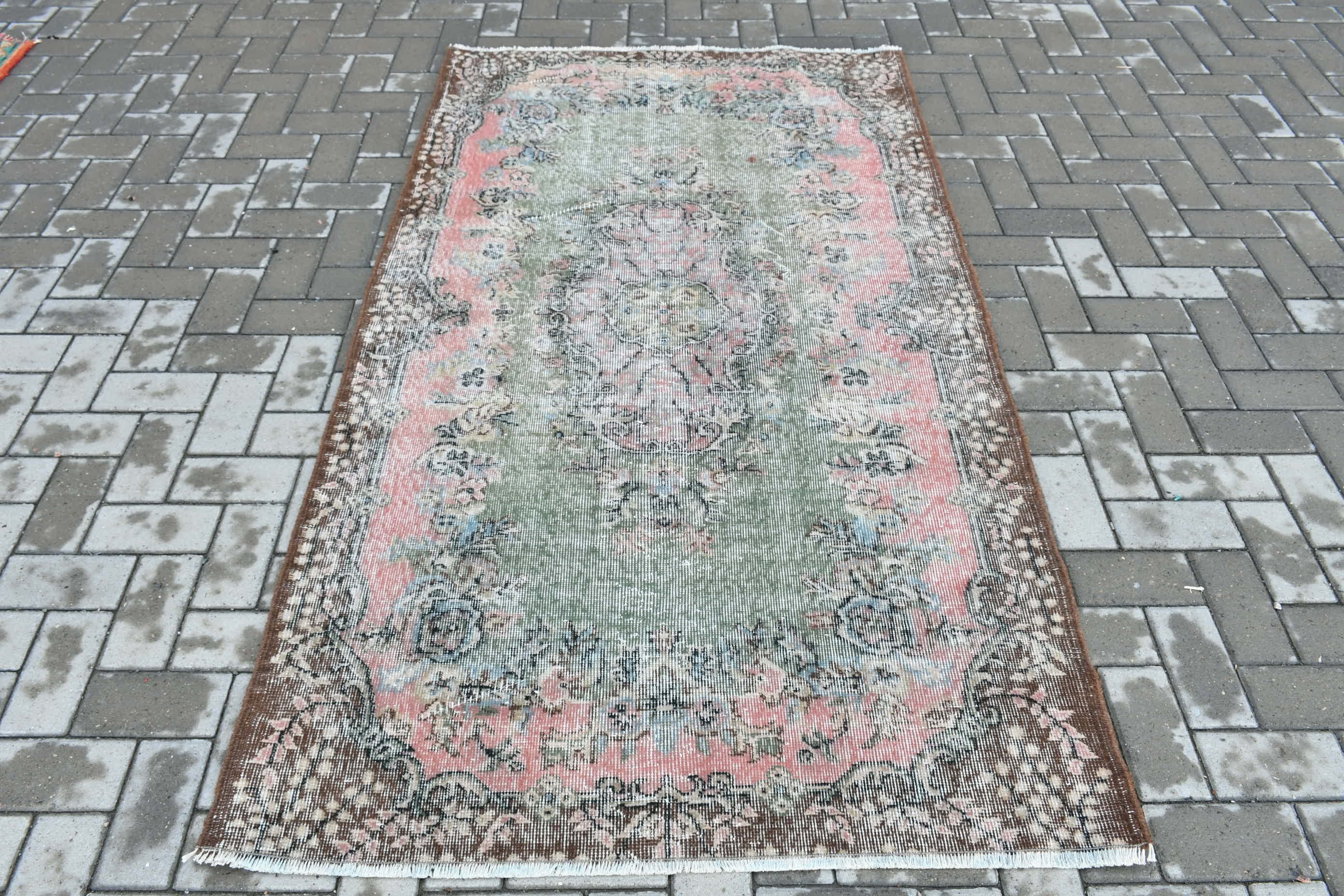 Vintage Halılar, 3,9x6,9 ft Alan Halıları, Alan Halıları, Pembe Yün Halılar, Mutfak Halısı, Türk Halıları, Yatak Odası Halıları, Antika Halılar