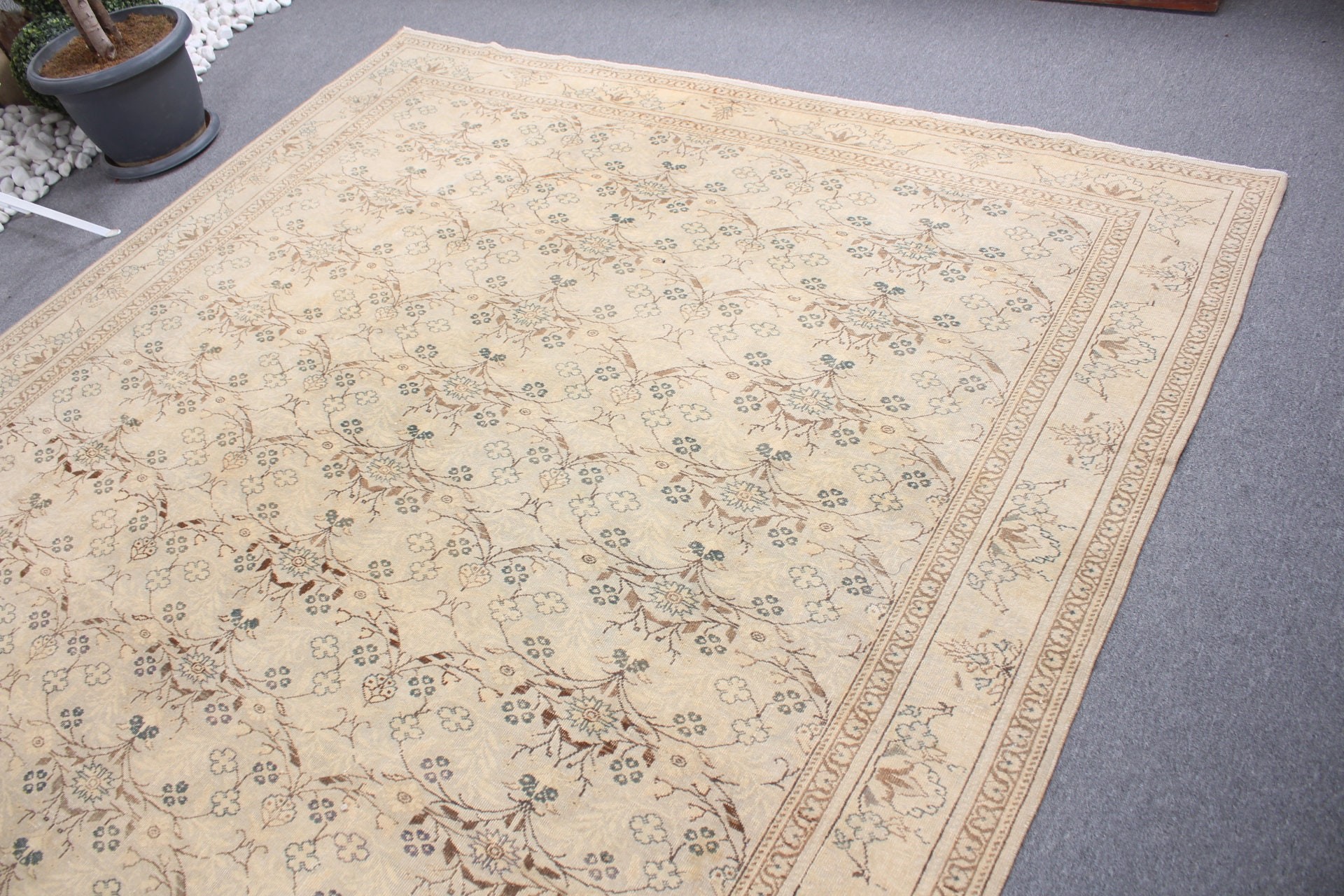 Salon Rug, Aztec Rug, 7.4x10.7 ft Oversize Rug, Turkish Rug, Kitchen Rug, Vintage Rugs, Beige Antique Rug, Living Room Rug