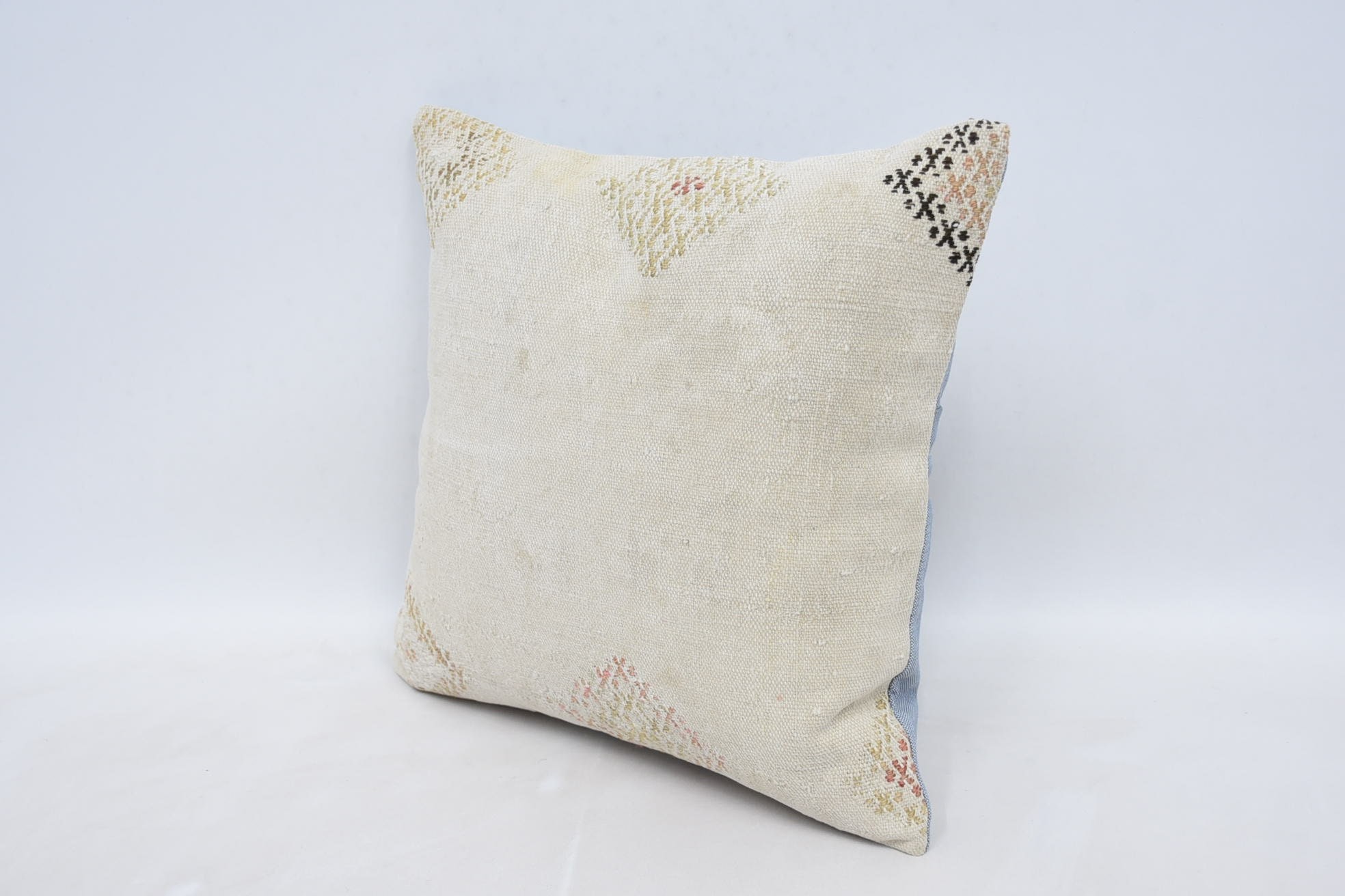 Boho Pillow Sham Cover, Outdoor Pillow, 16"x16" Beige Cushion, Turkish Pillow, Handwoven Pillow Cover Cushion, Kilim Pillow