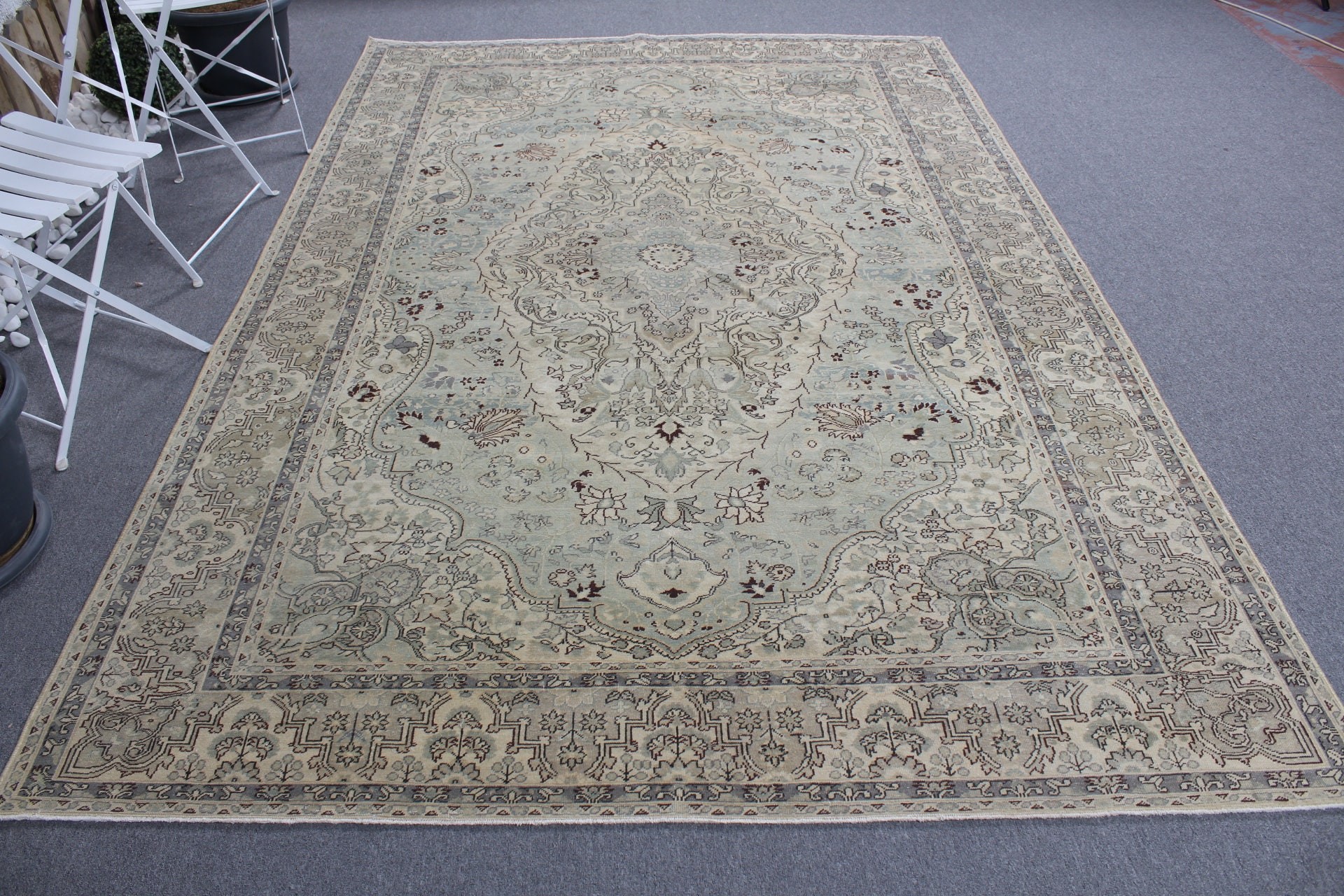 Fas Halısı, Türk Halısı, Vintage Halılar, Yatak Odası Halıları, 6,4x9,3 ft Büyük Halı, Mutfak Halısı, Yeşil Yün Halı, Oturma Odası Halısı, Salon Halısı