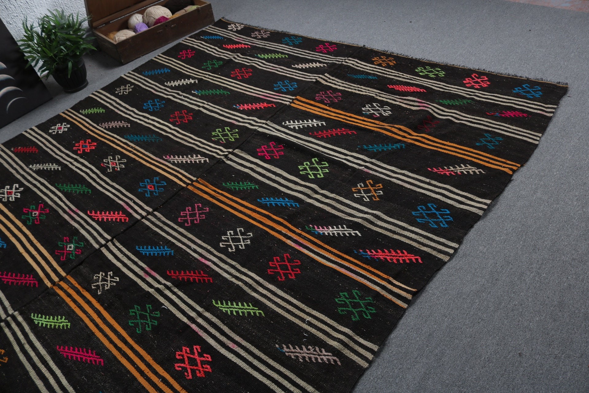 Türk Halısı, Yün Halısı, Siyah Fas Halısı, 7.4x11.8 ft Büyük Boy Halılar, Kilim, Vintage Halılar, Oturma Odası Halıları, Türkiye Halıları