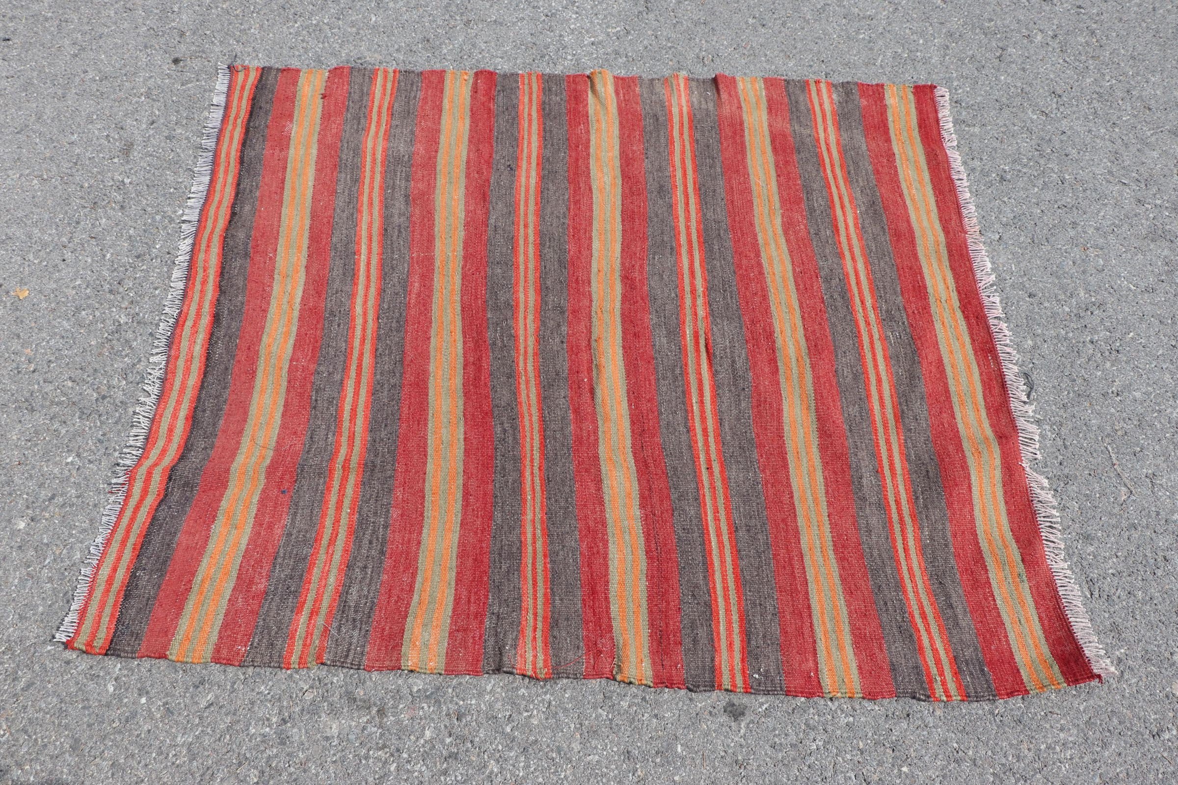 Kitchen Rug, Wool Rug, Nursery Rugs, Turkish Rug, Kilim, Red Moroccan Rug, 3.7x4.3 ft Accent Rug, Bedroom Rug, Rugs for Entry, Vintage Rug