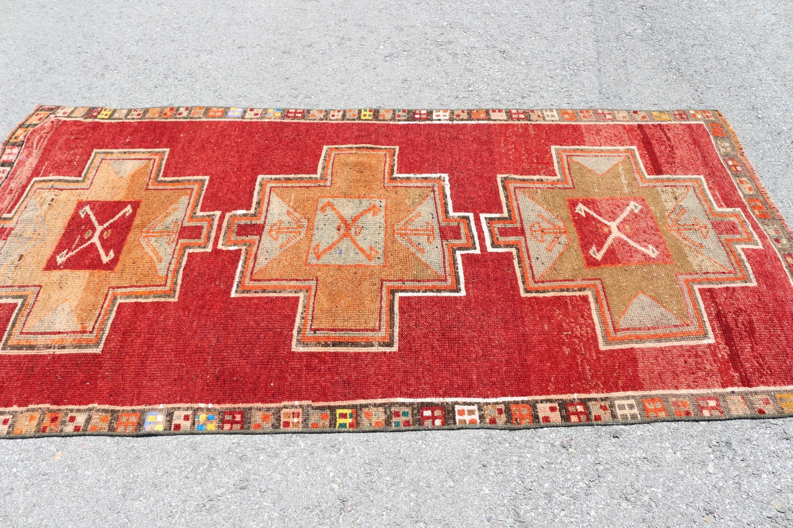 Türk Halısı, Vintage Halı, Boho Bölge Halısı Halıları, Yatak Odası Halıları, Havalı Halılar, Kırmızı Oushak Halıları, 4.2x7.9 ft Alan Halısı, Alan Halıları, Fas Halısı