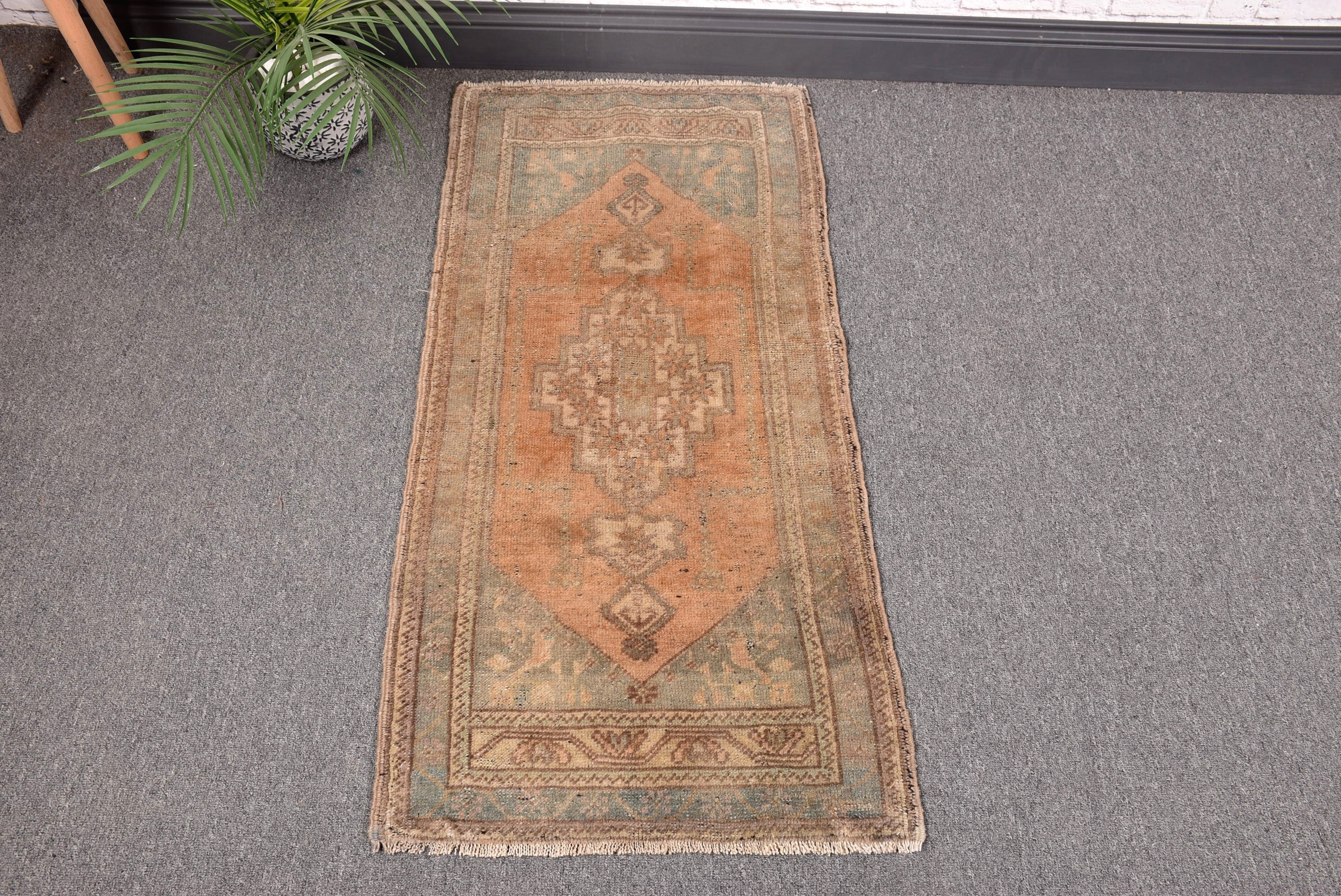 Vintage Rug, Turkish Rug, Small Vintage Rugs, Orange Neutral Rugs, Modern Rugs, 1.7x3.5 ft Small Rugs, Bathroom Rugs, Neutral Rugs