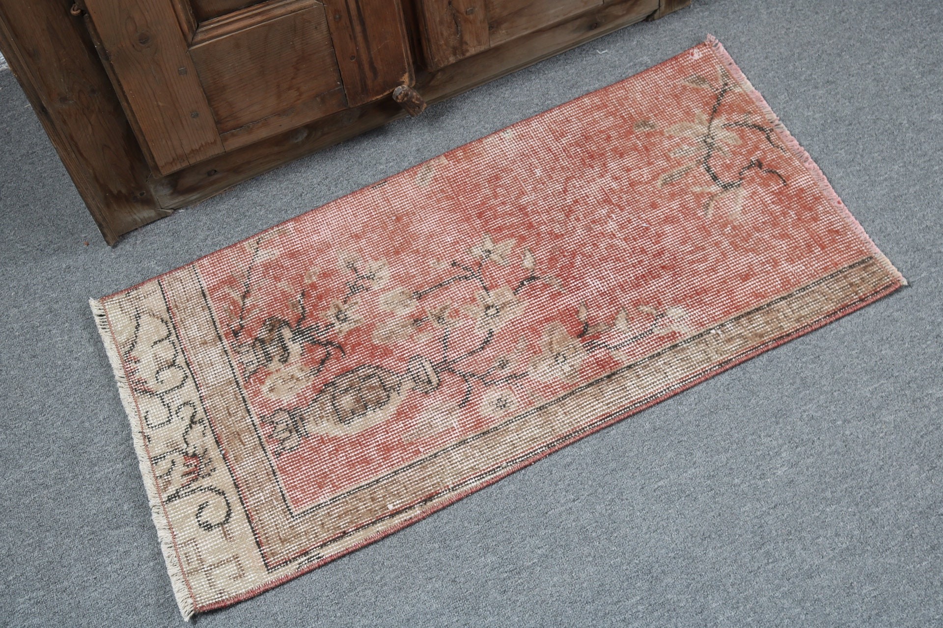 Turkish Rug, Home Decor Rugs, 1.5x2.9 ft Small Rug, Door Mat Rug, Antique Rugs, Rugs for Entry, Bedroom Rug, Red Cool Rug, Vintage Rugs