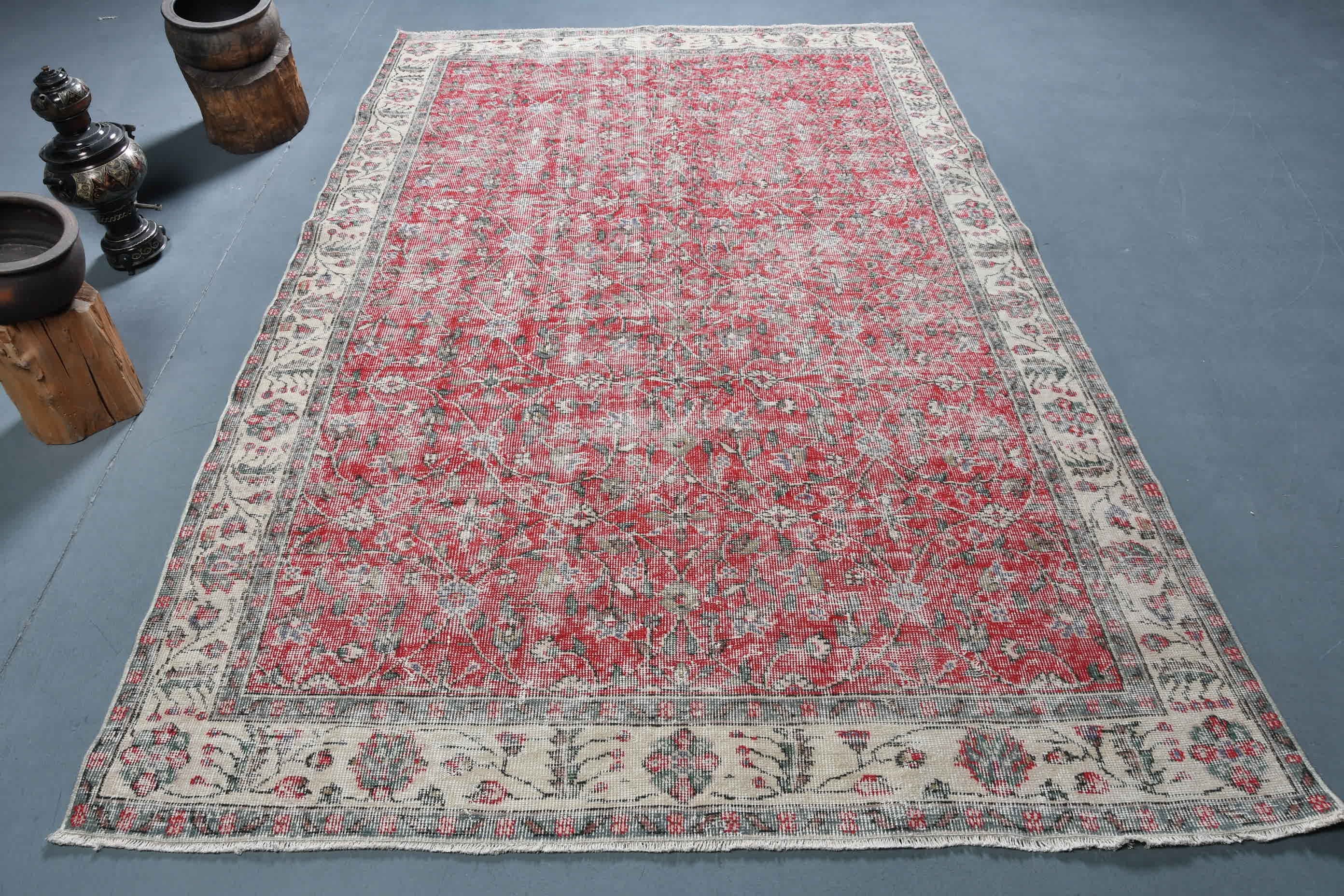 Wool Rug, 5.7x9.4 ft Large Rug, Retro Rug, Turkish Rug, Vintage Rug, Bedroom Rugs, Oriental Rug, Red Home Decor Rug, Living Room Rug