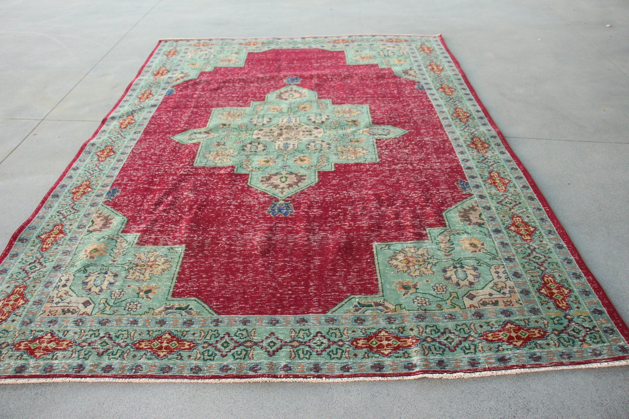 Boho Halı, Salon Halıları, Oryantal Halılar, Büyük Boy Türk Halısı, Vintage Halılar, Türk Halıları, 7.4x10 ft Oversize Halılar, Kırmızı Oryantal Halılar