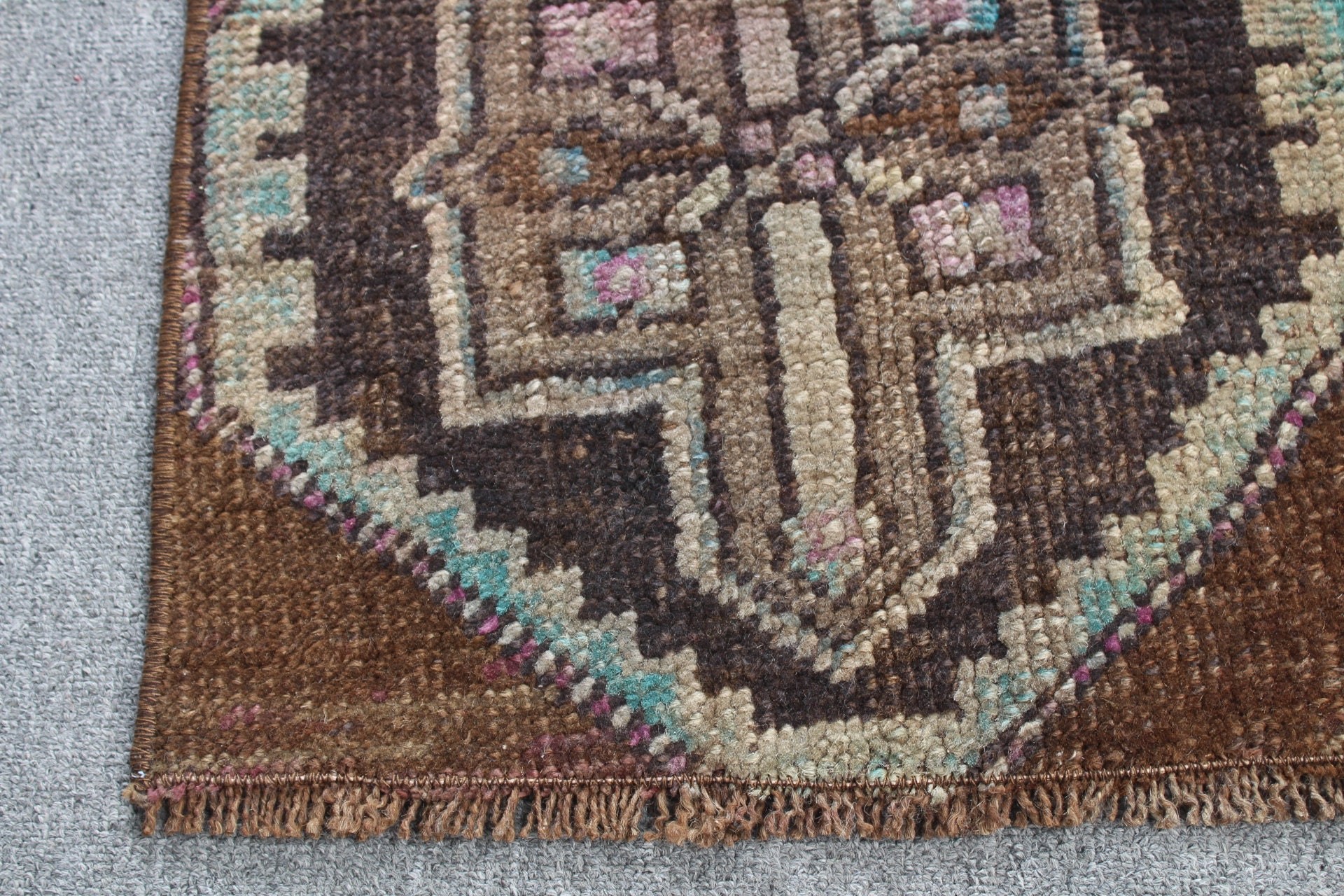 Brown Oushak Rug, Oushak Rug, Rugs for Kitchen, Door Mat Rugs, 1.3x2.7 ft Small Rugs, Eclectic Rug, Turkish Rug, Bedroom Rugs, Vintage Rug