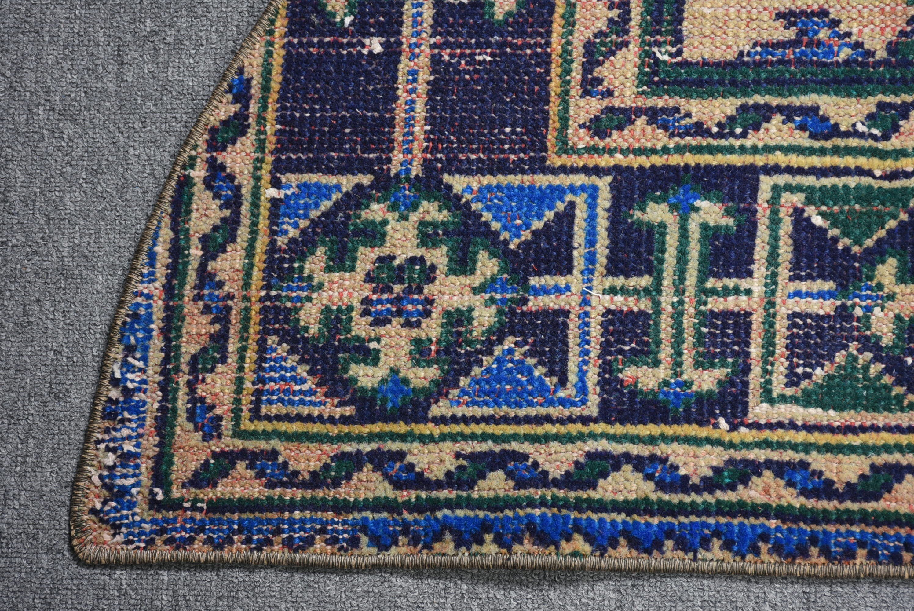 Turkish Rug, Bedroom Rug, 2.5x1.5 ft Small Rugs, Vintage Rug, Antique Rug, Cool Rugs, Wall Hanging Rug, Wool Bath Mat Rugs, Blue Floor Rugs