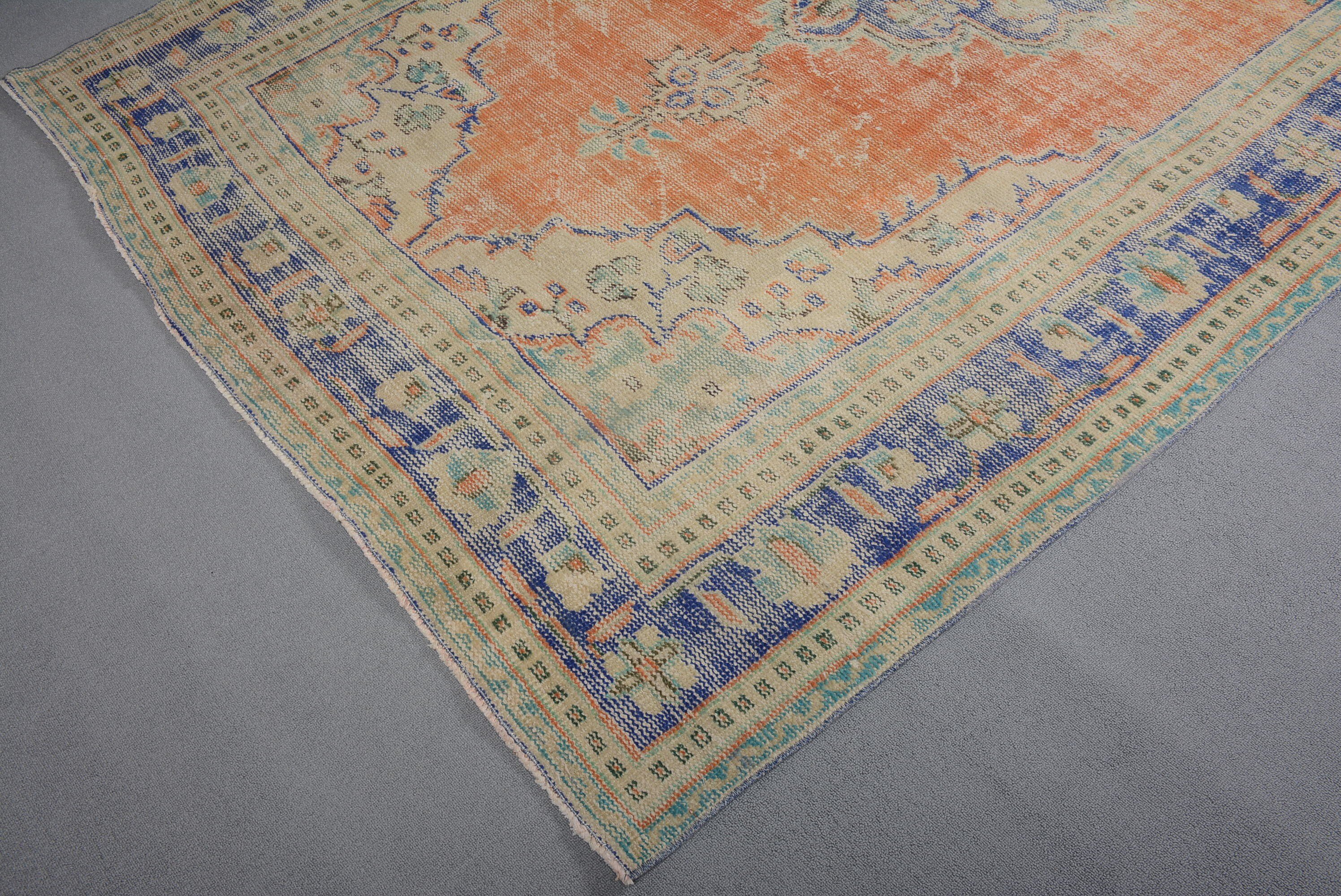 Vintage Rugs, Aesthetic Rug, Living Room Rug, Orange Cool Rugs, 6.3x9.2 ft Large Rugs, Dining Room Rug, Floor Rug, Turkish Rug, Kitchen Rug