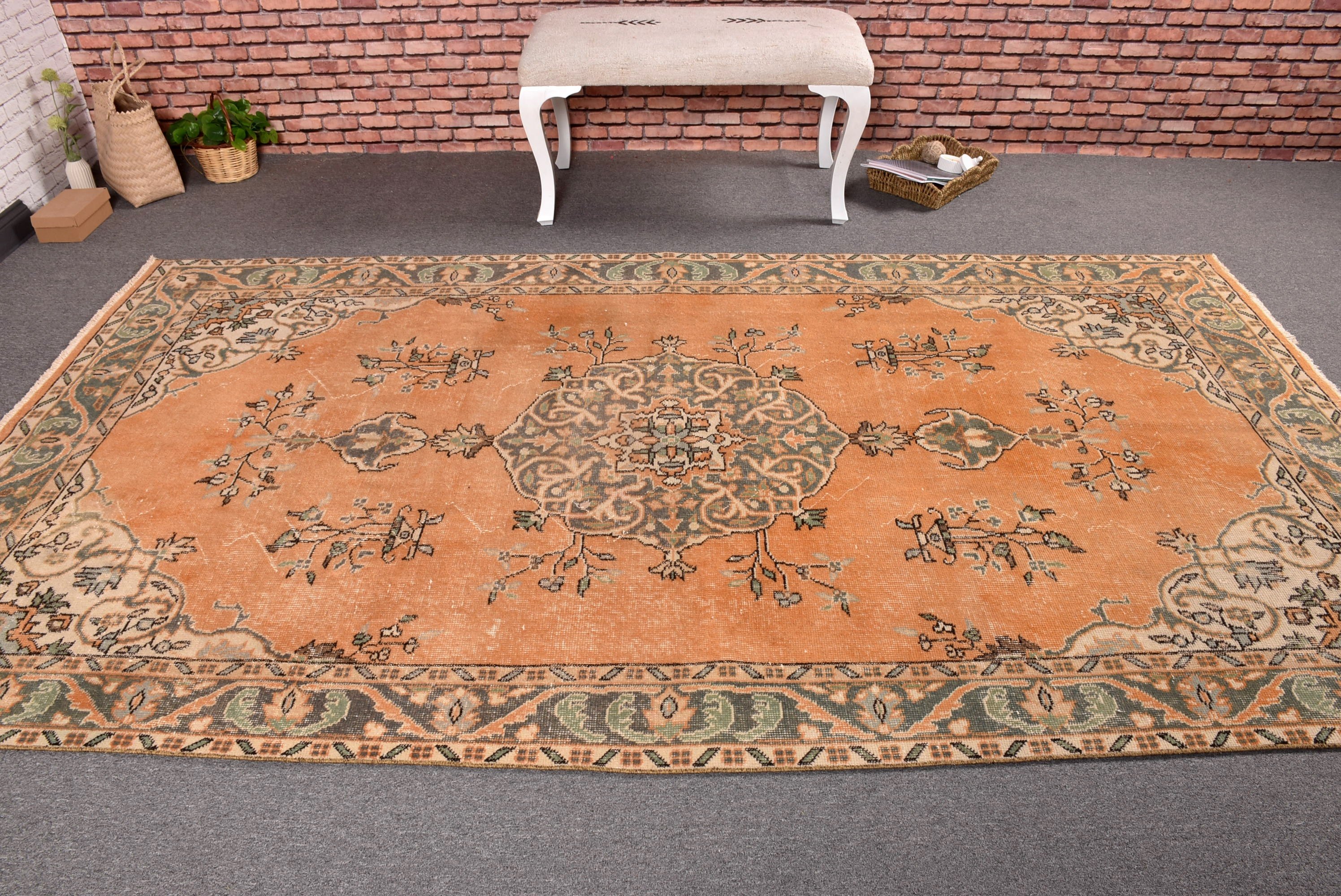 Vintage Rug, Salon Rugs, Turkey Rugs, Large Oushak Rug, 5.2x9.4 ft Large Rug, Home Decor Rugs, Floor Rugs, Turkish Rug, Orange Kitchen Rug