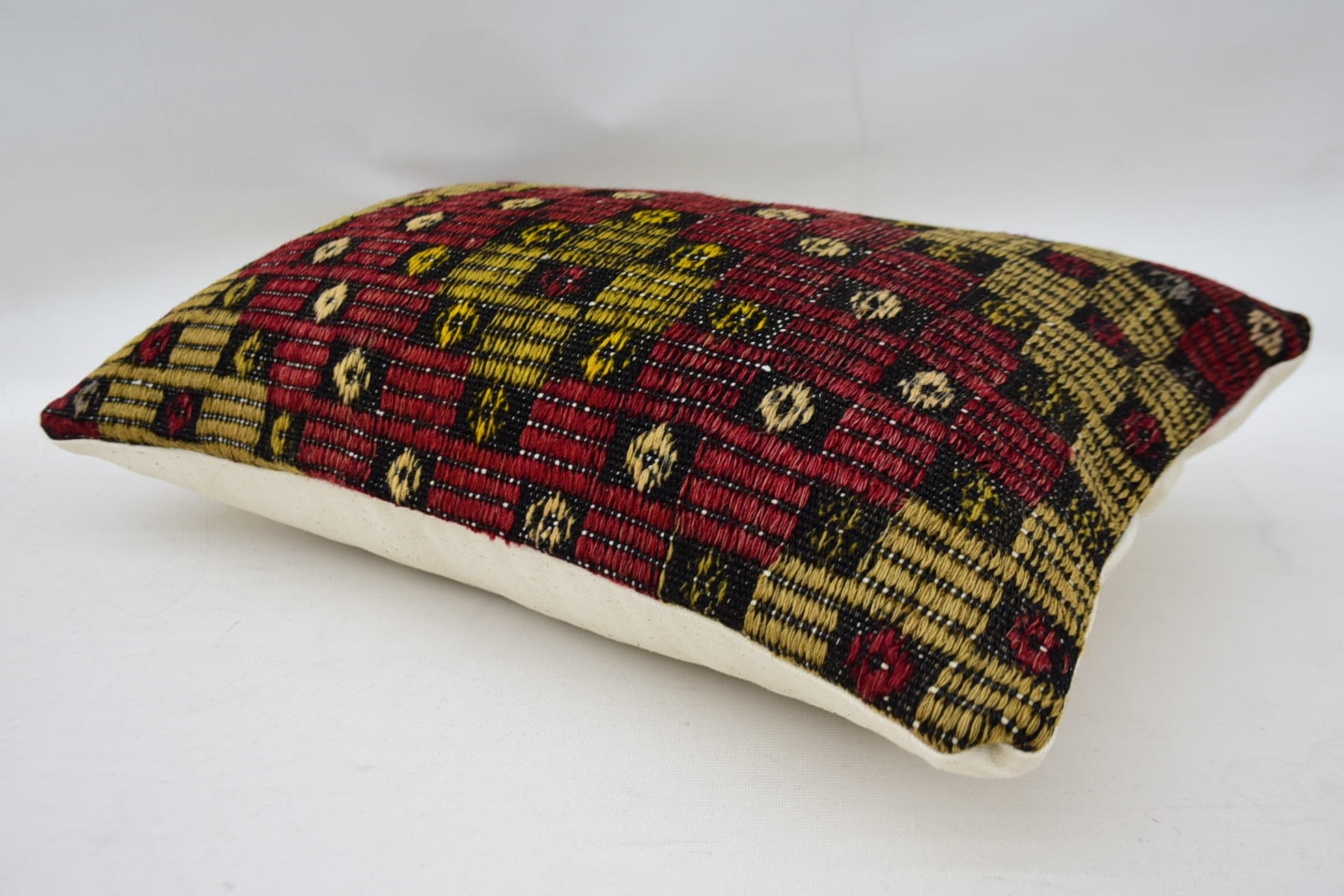 Authentic Pillow, Kilim Pillow Cover, Vintage Kilim Pillow, Interior Designer Pillow, 12"x20" Red Pillow Sham, Retro Pillow Cover