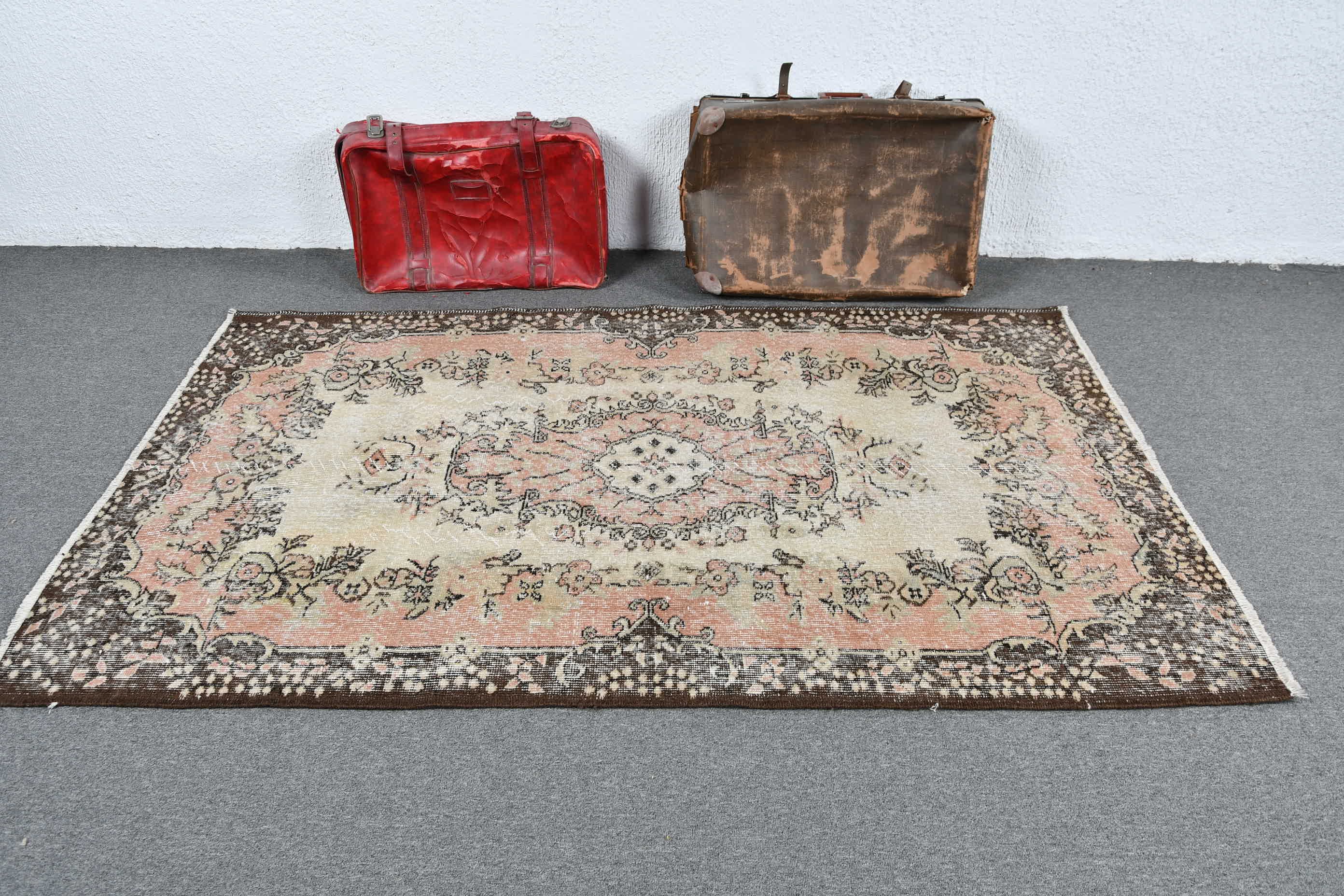 Vintage Halı, 4.1x7 ft Alan Halısı, Türk Halısı, Oushak Halısı, İç Mekan Halıları, Yatak Odası Halısı, Çocuk Halısı, Mutfak Halıları, Boho Halısı, Bej Yün Halısı