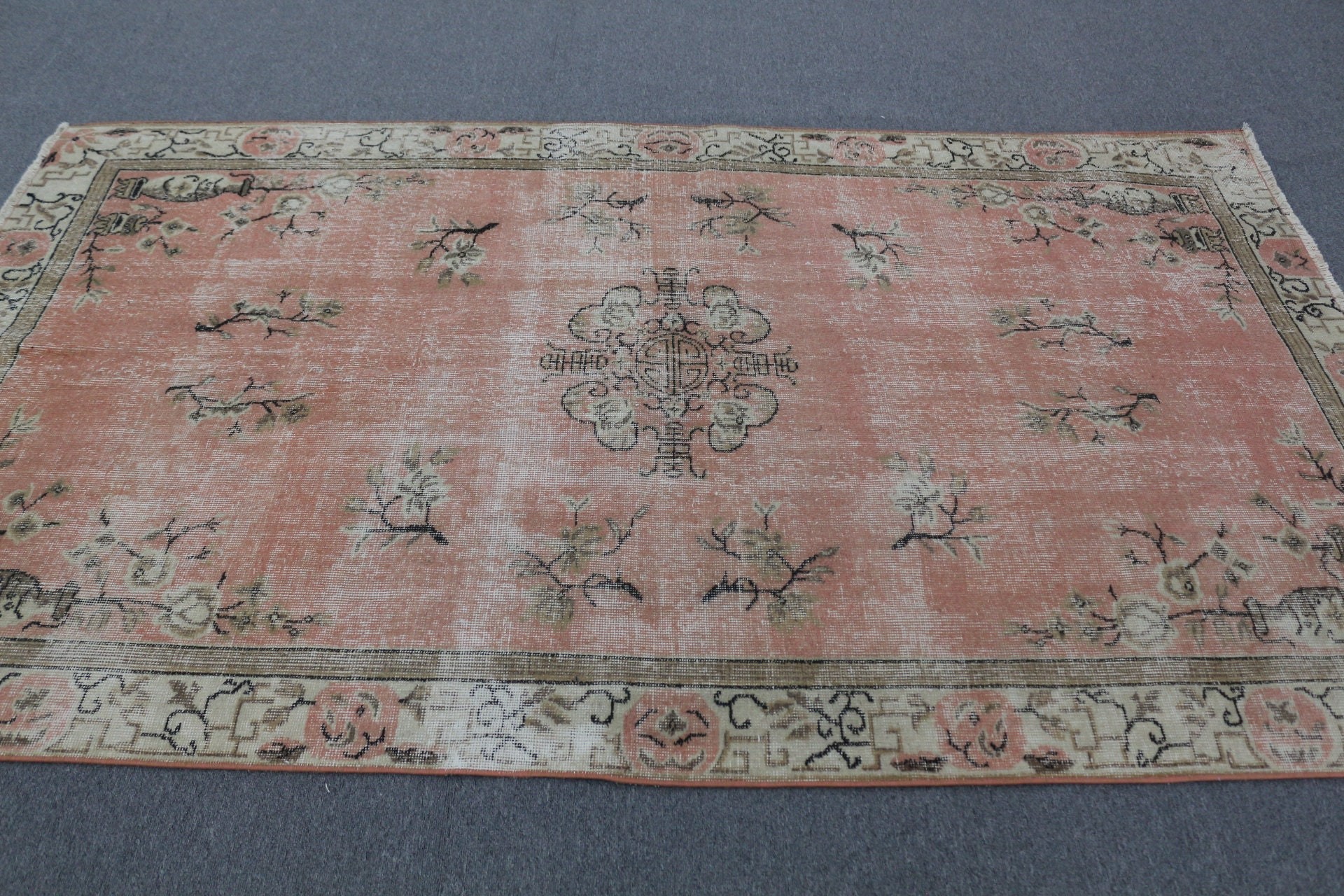 Vintage Halılar, Havalı Halılar, Yatak Odası Halısı, Mutfak Halıları, Vintage Dekor Halıları, Alan Halıları, Türk Halısı, Pembe Yün Halılar, 4,7x8,1 ft Alan Halısı