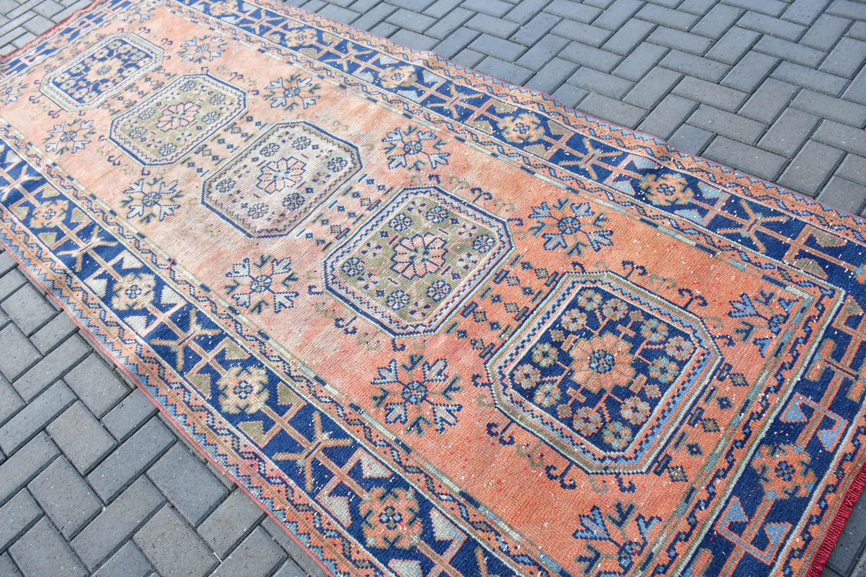 Oriental Rug, Vintage Rug, Anatolian Rug, Floor Rug, Turkish Rug, 4.7x11.3 ft Large Rug, Living Room Rugs, Orange Antique Rugs, Salon Rug