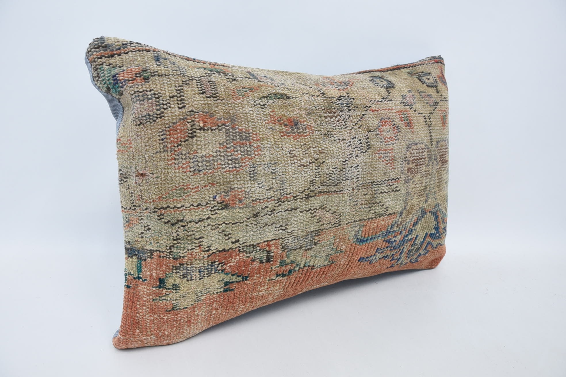 Vintage Kilim Pillow, Sofa Cushion Cover, Ethnical Kilim Rug Pillow, Accent Cushion Cover, 16"x24" Orange Cushion Case, Turkish Pillow