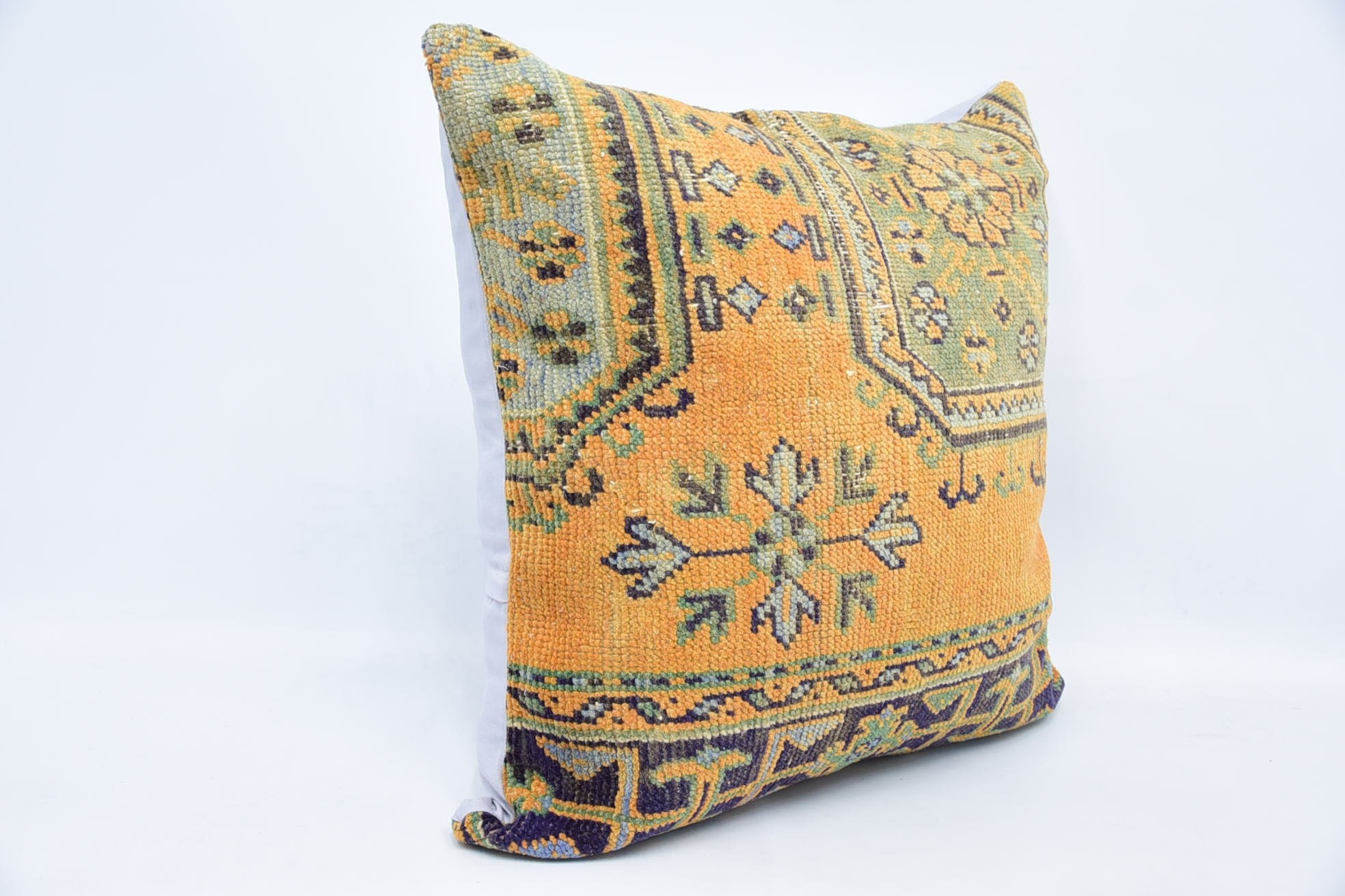 Handmade Pillow Case, Turkish Kilim Pillow, Handmade Kilim Cushion, 32"x32" Orange Pillow Case, Vintage Throw Pillow Cover, Turkish Pillow