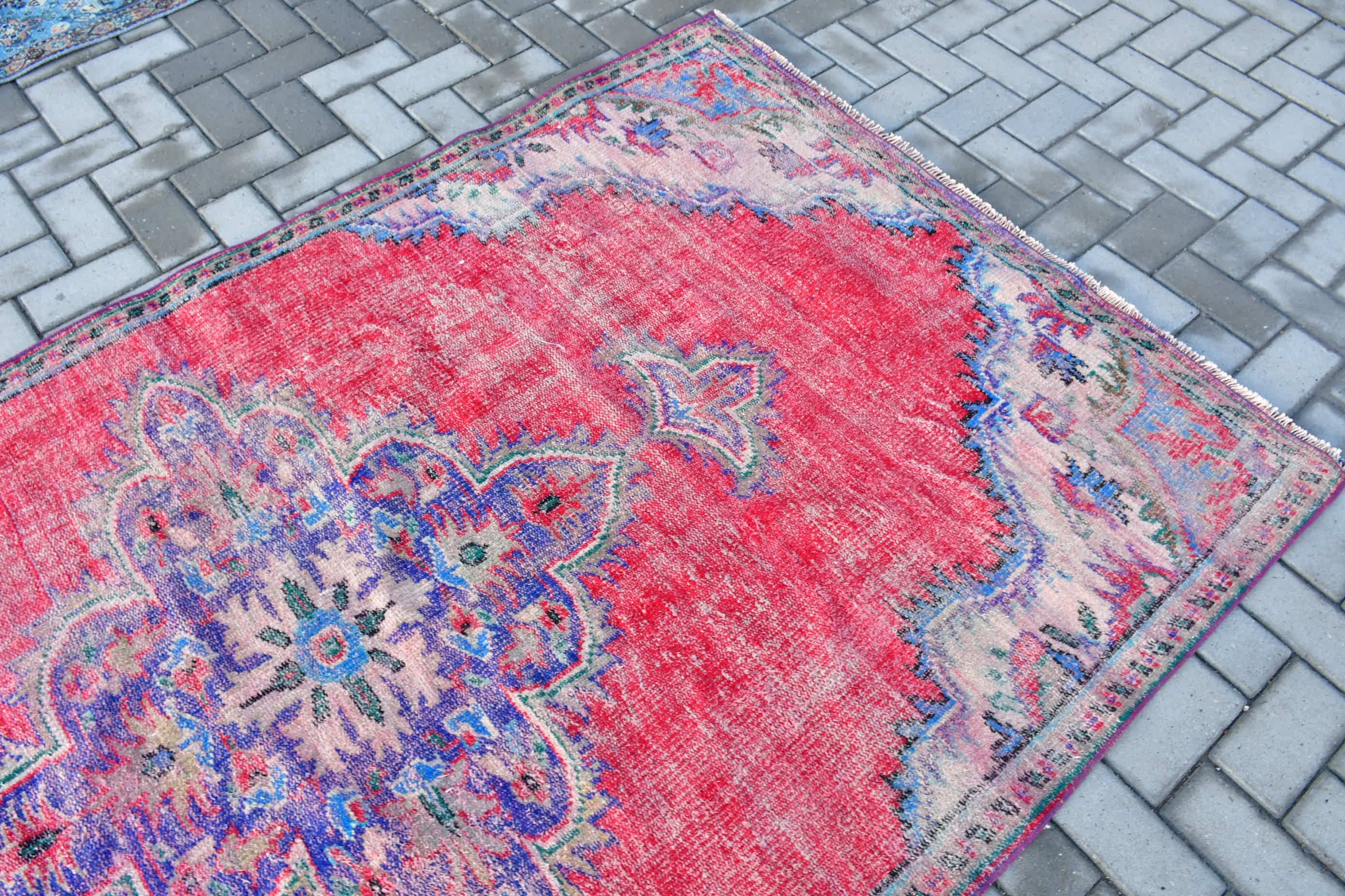 Rugs for Nursery, 4.6x7.9 ft Area Rug, Turkish Rugs, Antique Rug, Nursery Rug, Retro Rug, Home Decor Rugs, Vintage Rugs, Red Floor Rugs