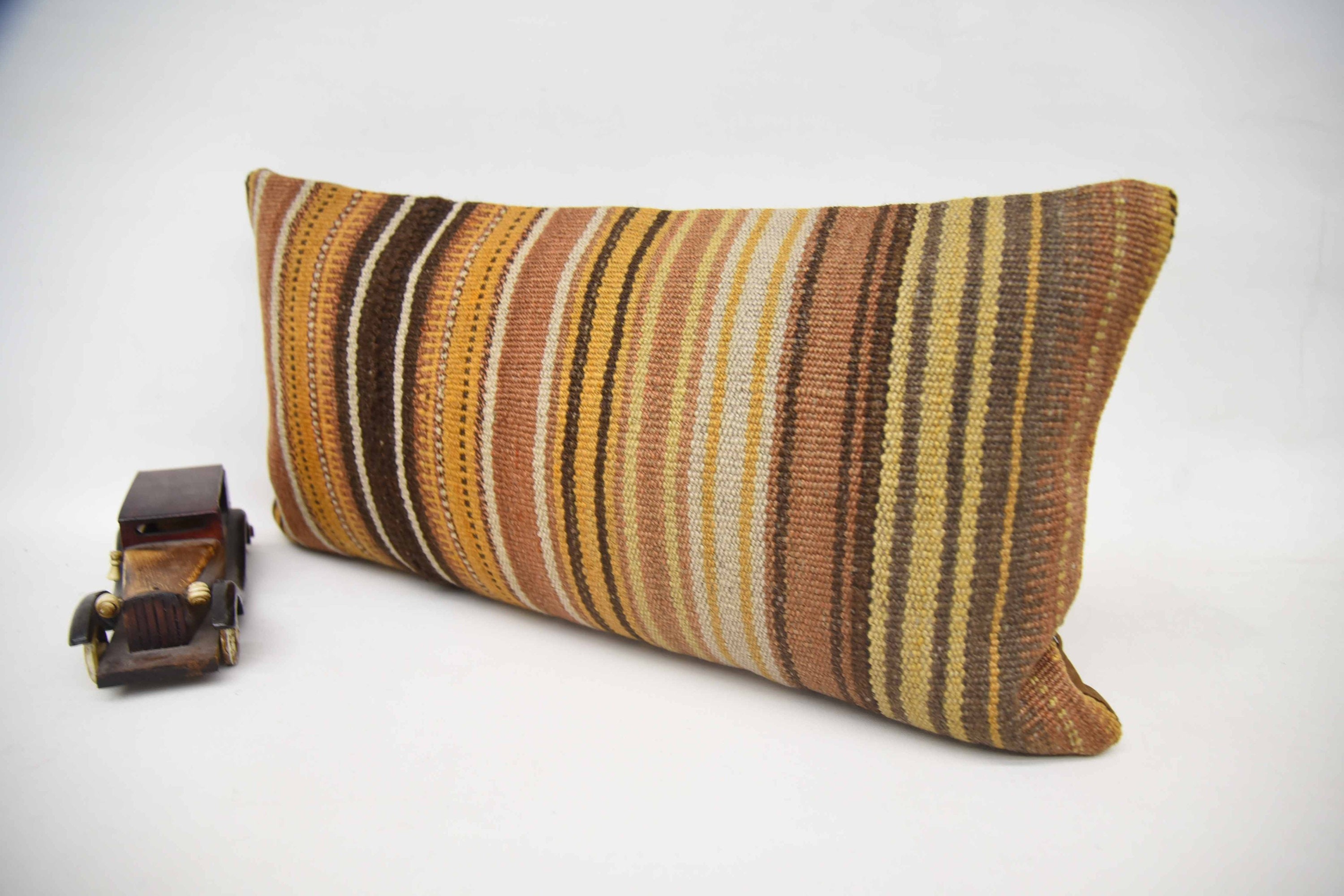 Pillow for Couch, Turkish Bench Pillow, Kilim Pillow, 12"x24" Orange Cushion Cover, Traditional Cushion, Vintage Kilim Pillow