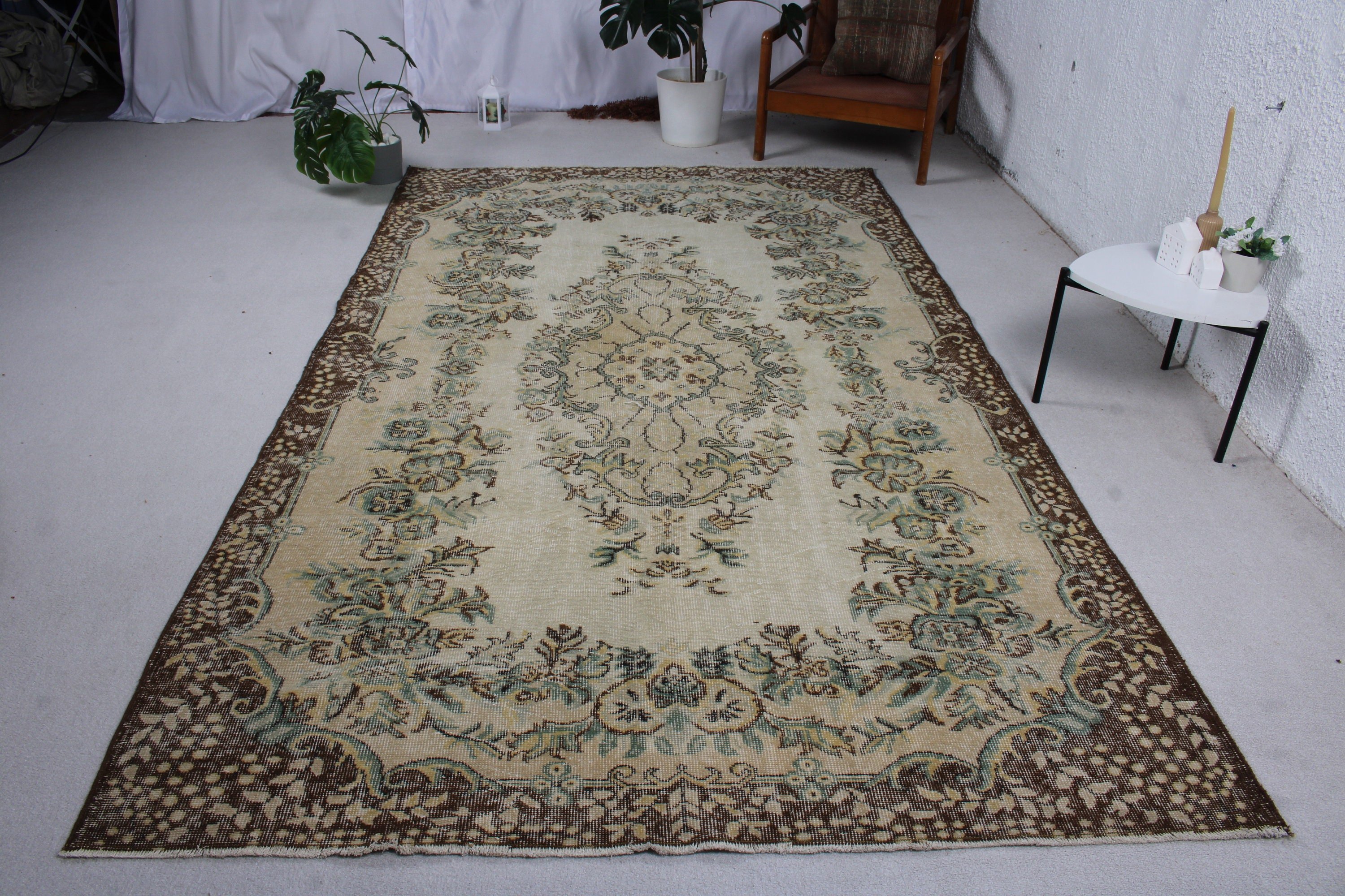 5.8x10 ft Large Rugs, Antique Rugs, Turkish Rug, Dining Room Rug, Vintage Rug, Living Room Rugs, Brown Kitchen Rugs