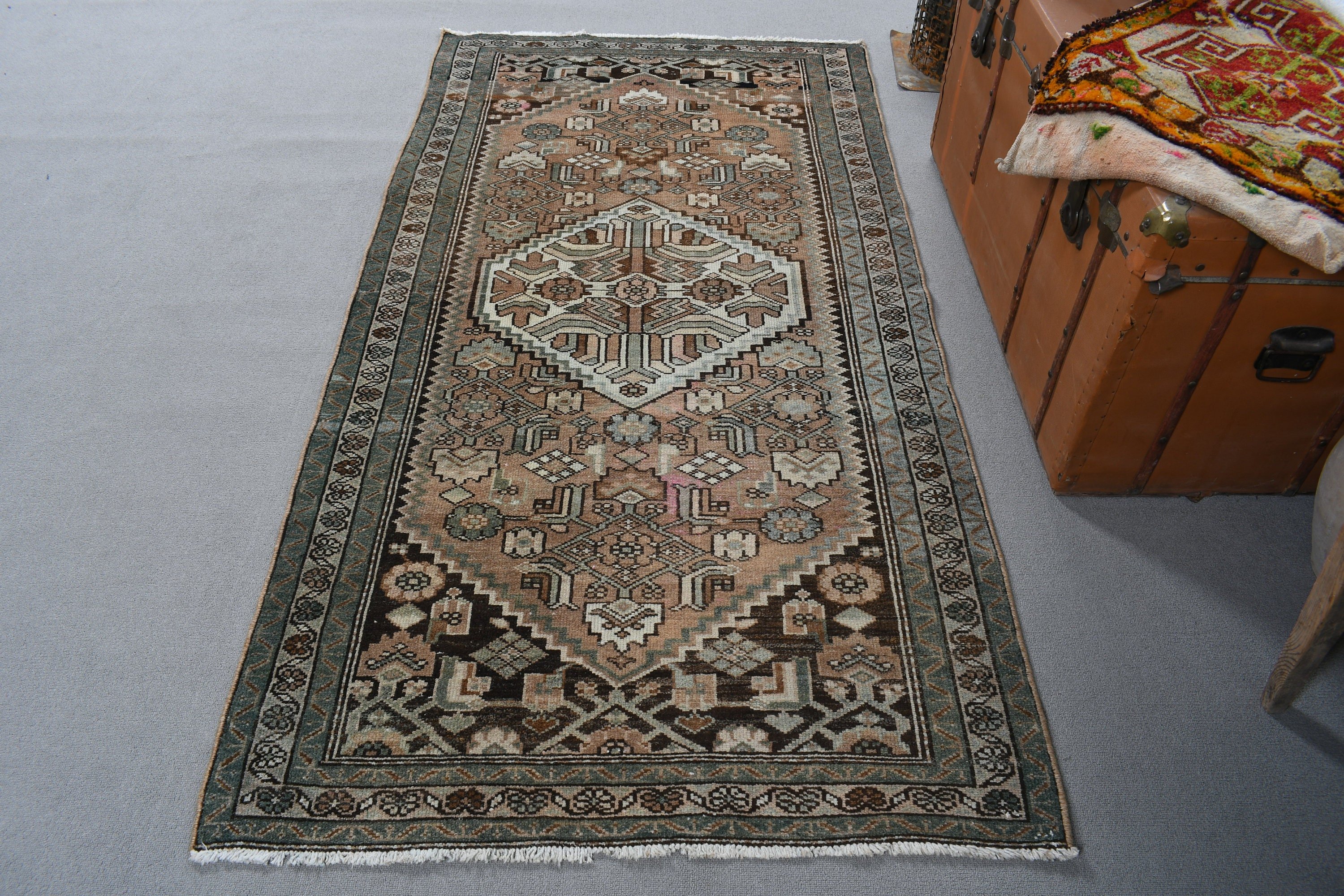 3,4x6,6 ft Aksan Halıları, Vintage Halılar, Yün Halı, Türk Halısı, Kahverengi Oushak Halıları, Mutfak Halısı, Fas Halıları, Giriş Halıları, Giriş Halıları