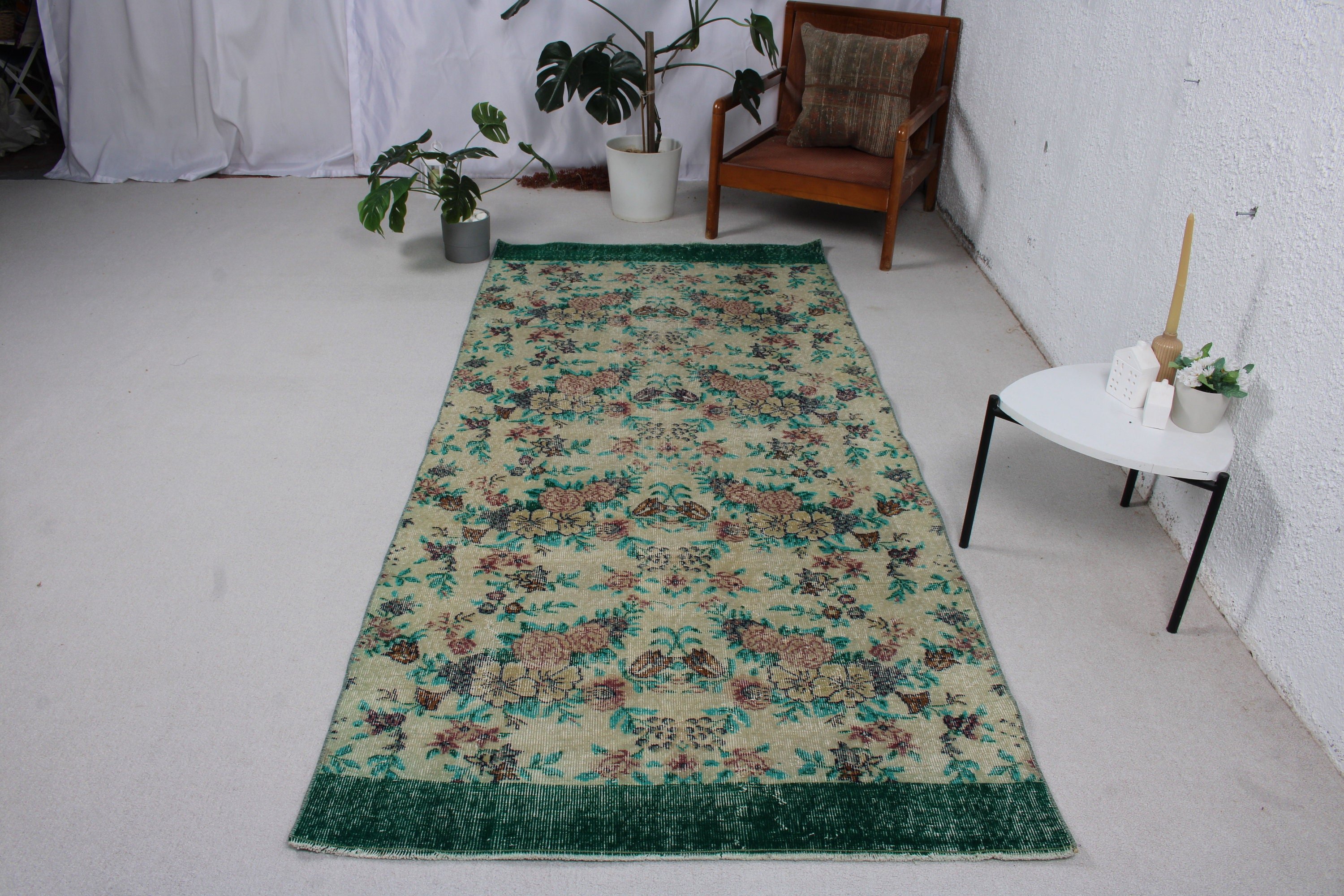 Yeşil Geometrik Halı, Yatak Odası Halısı, 3.8x8.5 ft Alan Halısı, Geometrik Halılar, Boho Halıları, Etnik Halılar, Vintage Alan Halıları, Türk Halıları, Vintage Halı