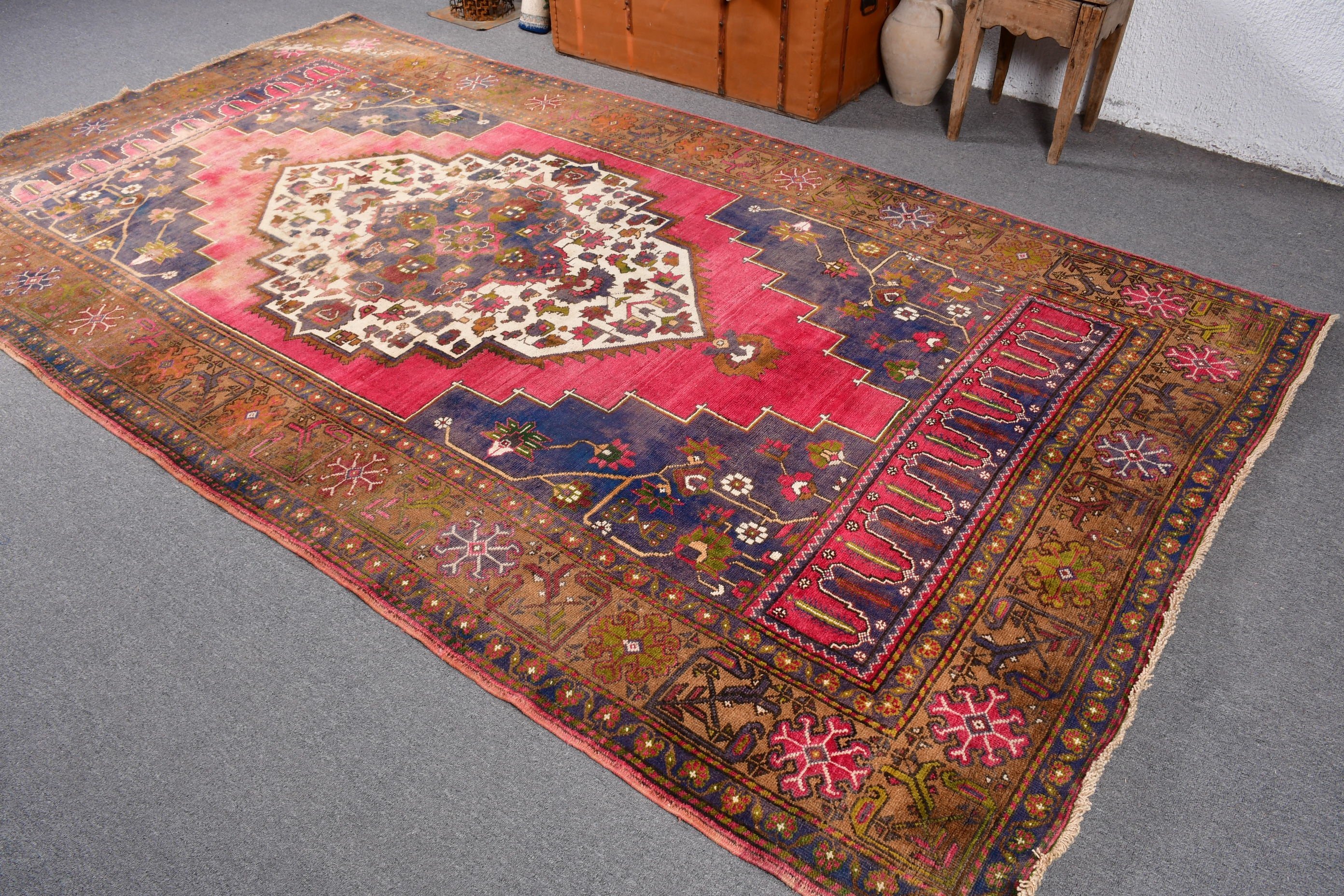 Lüks Halılar, Boho Halılar, Pembe Oushak Halılar, Yatak Odası Halıları, 5.7x10.4 ft Büyük Halı, Oturma Odası Halıları, Türk Halıları, Anadolu Halıları, Vintage Halılar