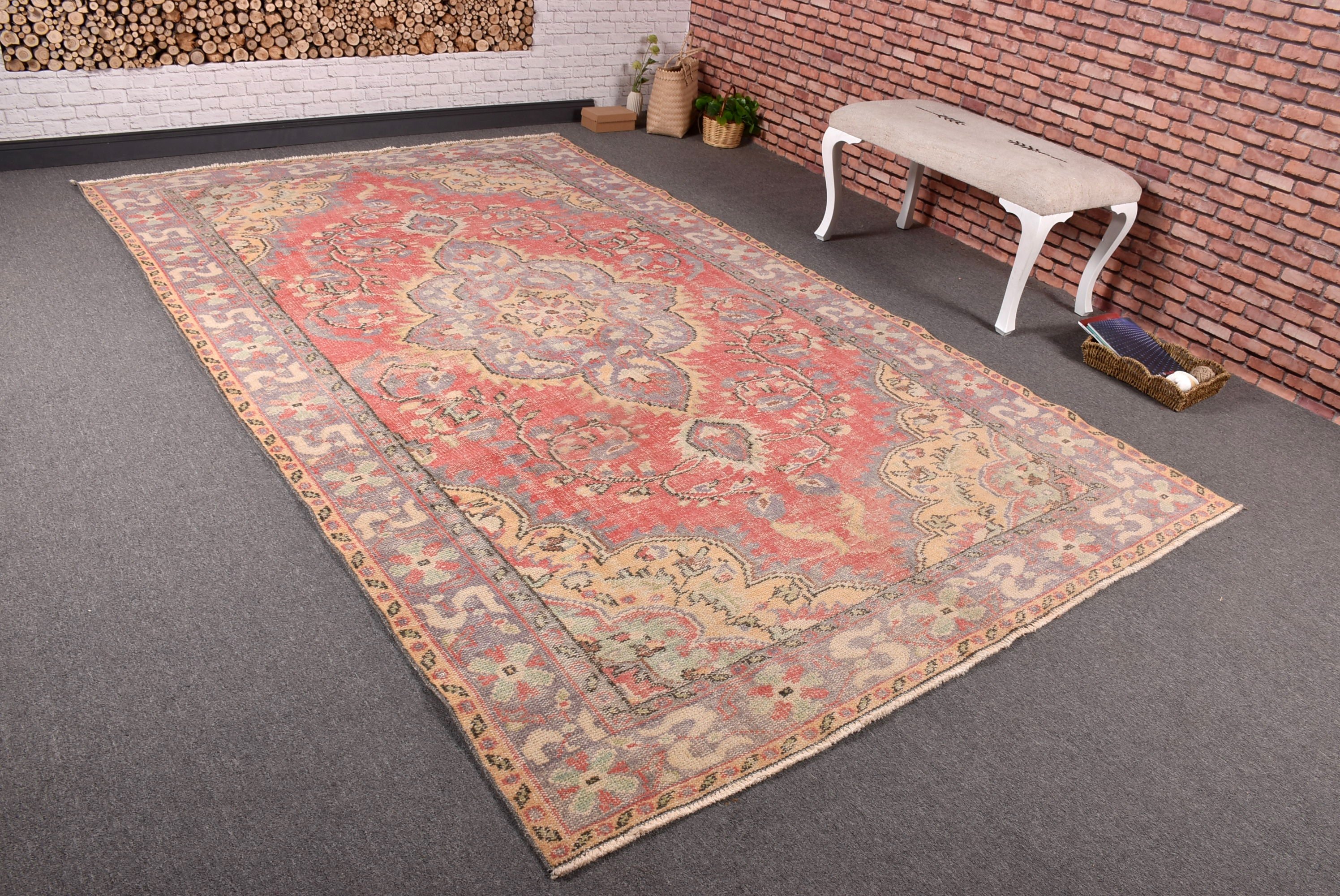 Vintage Halı, Lüks Halılar, Yemek Odası Halıları, Bej Mutfak Halıları, 6.2x10.2 ft Büyük Halılar, Geometrik Halılar, Büyük Vintage Halılar, Türk Halıları