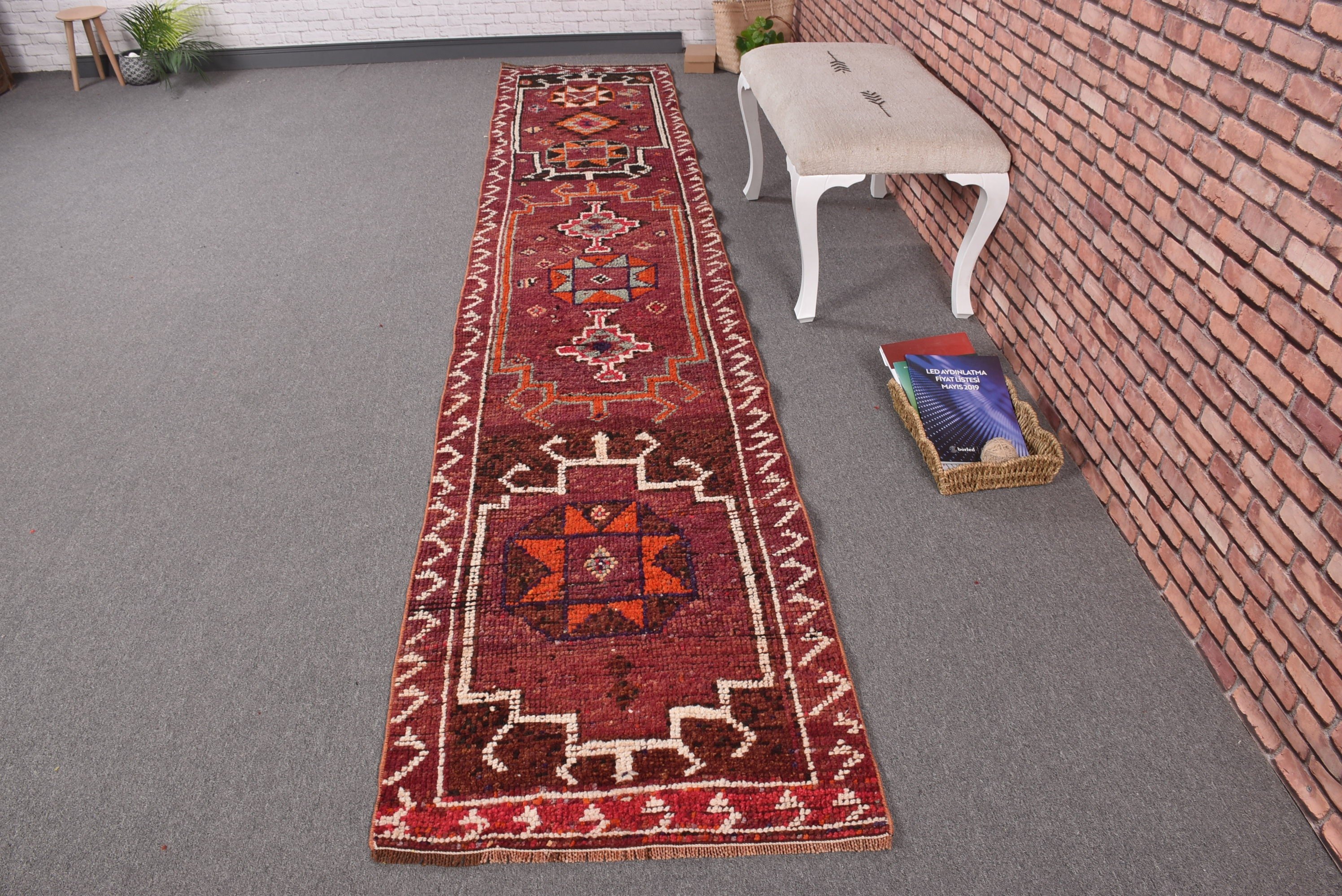 2.4x12.6 ft Runner Halı, Koridor Halıları, Vintage Halı, Modern Halılar, Vintage Runner Halıları, Mutfak Halısı, Türk Halısı, Mor Anadolu Halısı