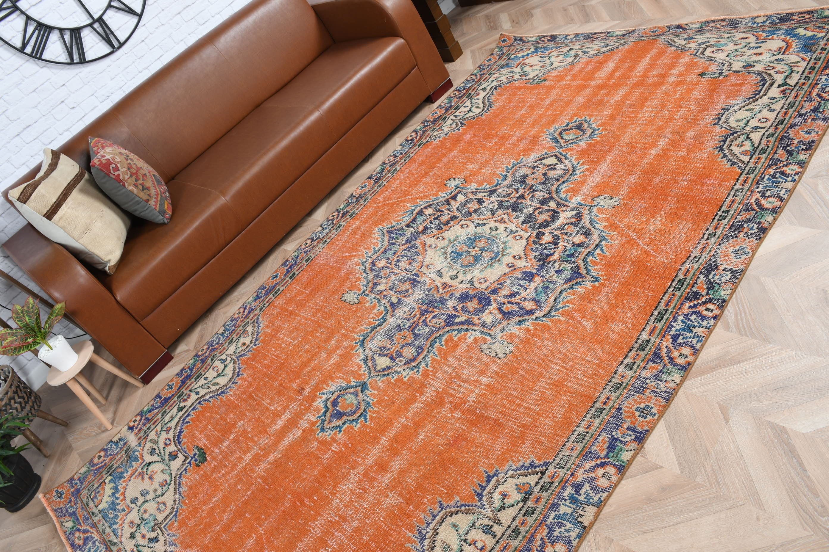 Living Room Rug, Turkish Rugs, 5.6x9.6 ft Large Rug, Bedroom Rug, Rugs for Salon, Vintage Rug, Floor Rug, Salon Rugs, Orange Antique Rug