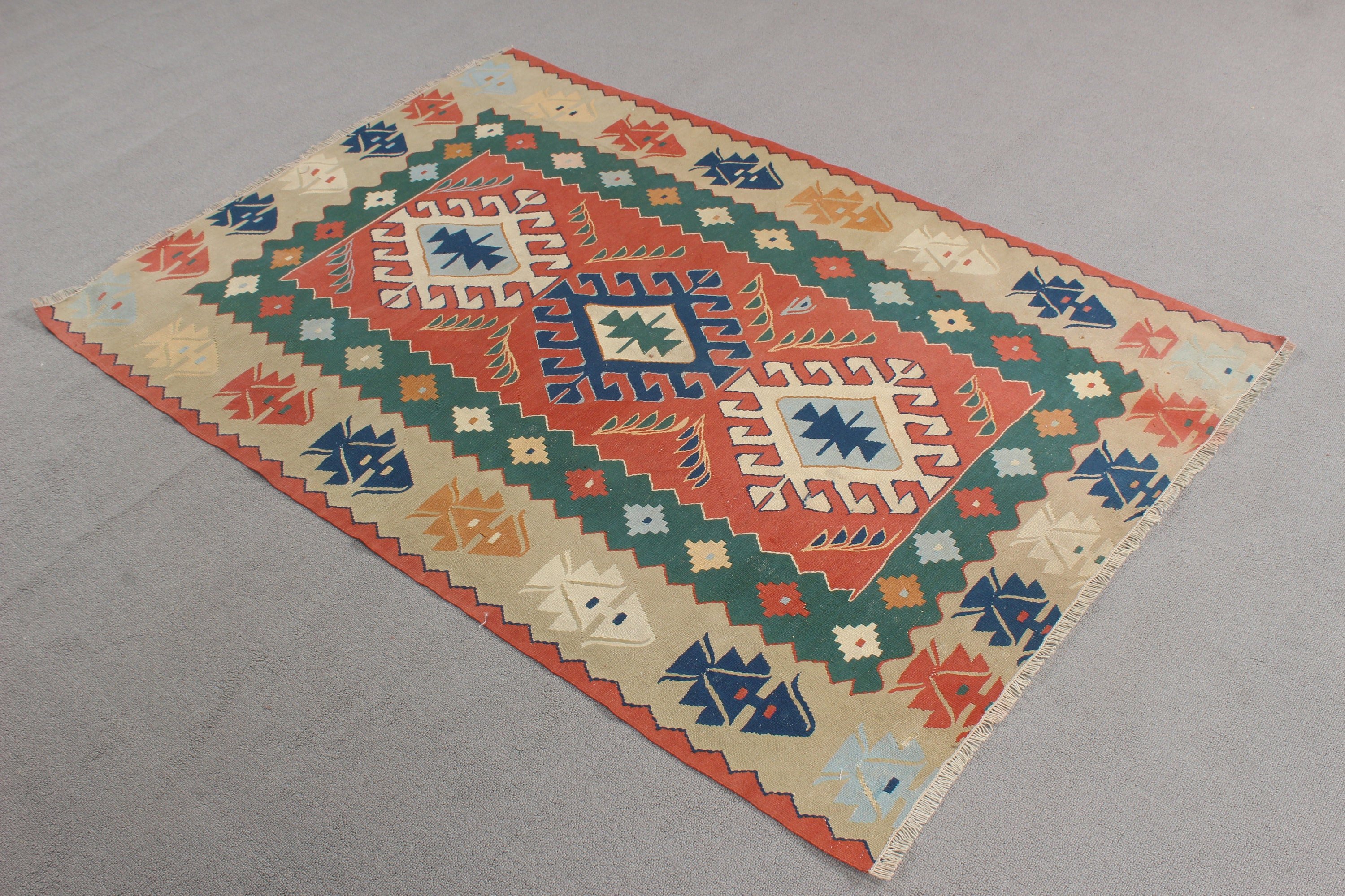 Bej Mutfak Halısı, Kilim, Boho Vurgulu Halılar, Vintage Halılar, Giriş Halıları, Yer Halısı, Türk Halıları, 3,5x5,2 ft Aksan Halısı, Boho Halısı