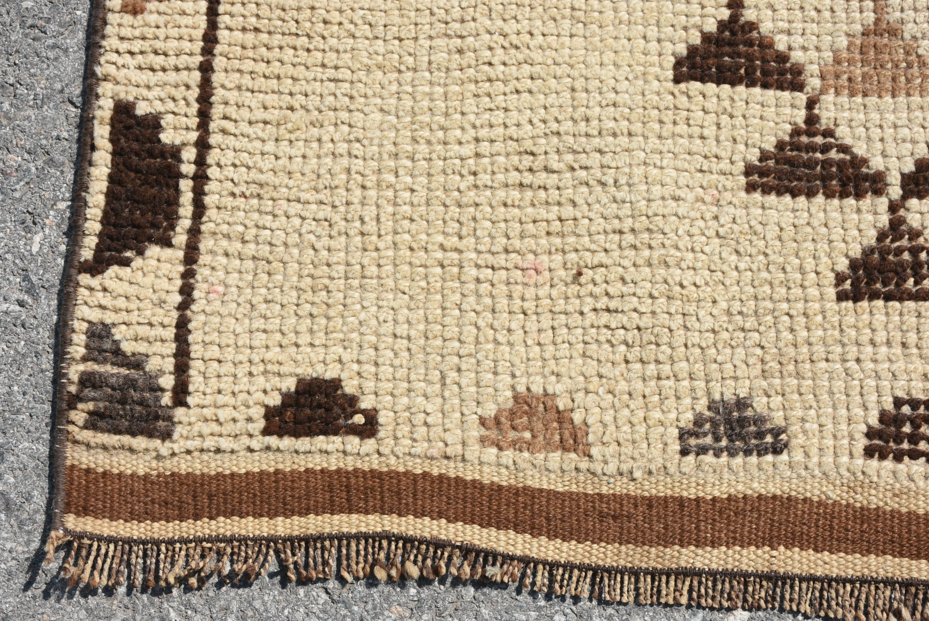 Oushak Rug, Turkish Rugs, Vintage Rug, Kitchen Rug, Hallway Rug, Beige Oushak Rug, Rugs for Stair, 3x13.7 ft Runner Rug