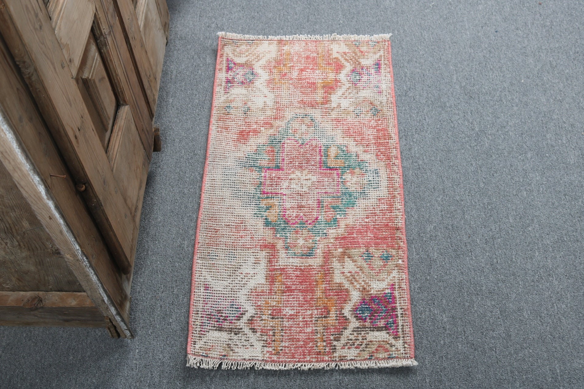 Entry Rugs, Organic Rugs, 1.3x2.8 ft Small Rugs, Vintage Rug, Pink Anatolian Rug, Turkish Rug, Moroccan Rugs, Car Mat Rug