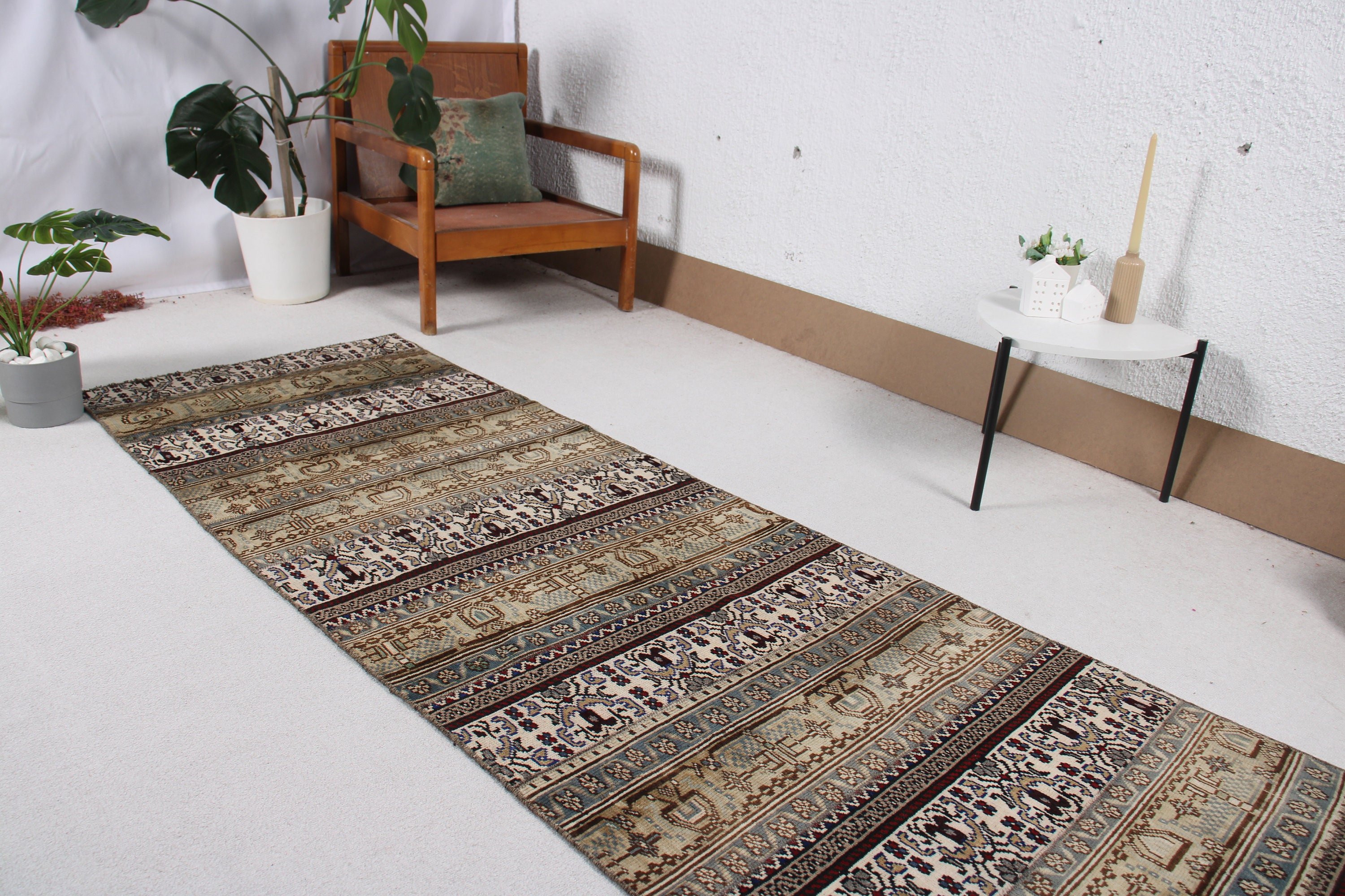 2.8x8.6 ft Runner Halı, Geometrik Halı, Vintage Halılar, Kahverengi Anadolu Halısı, Antika Halı, Mutfak Halısı, Türk Halıları, Vintage Runner Halısı