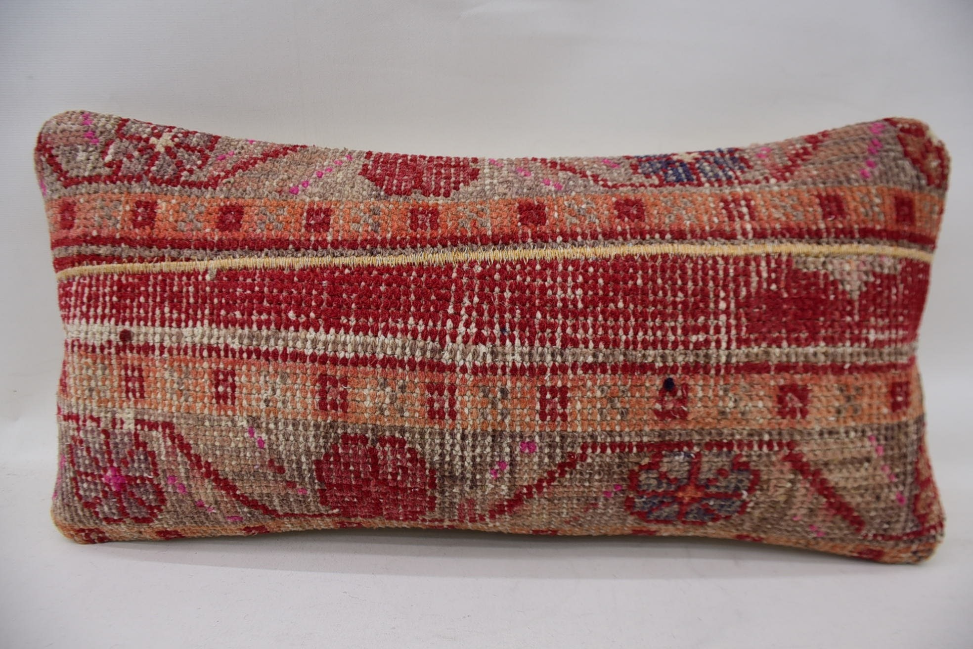 Home Decor Pillow, 12"x24" Red Pillow Cover, Cozy Throw Pillow Cover, Turkish Corner Cushion Cover, Pillow for Couch, Kilim Cushion Sham