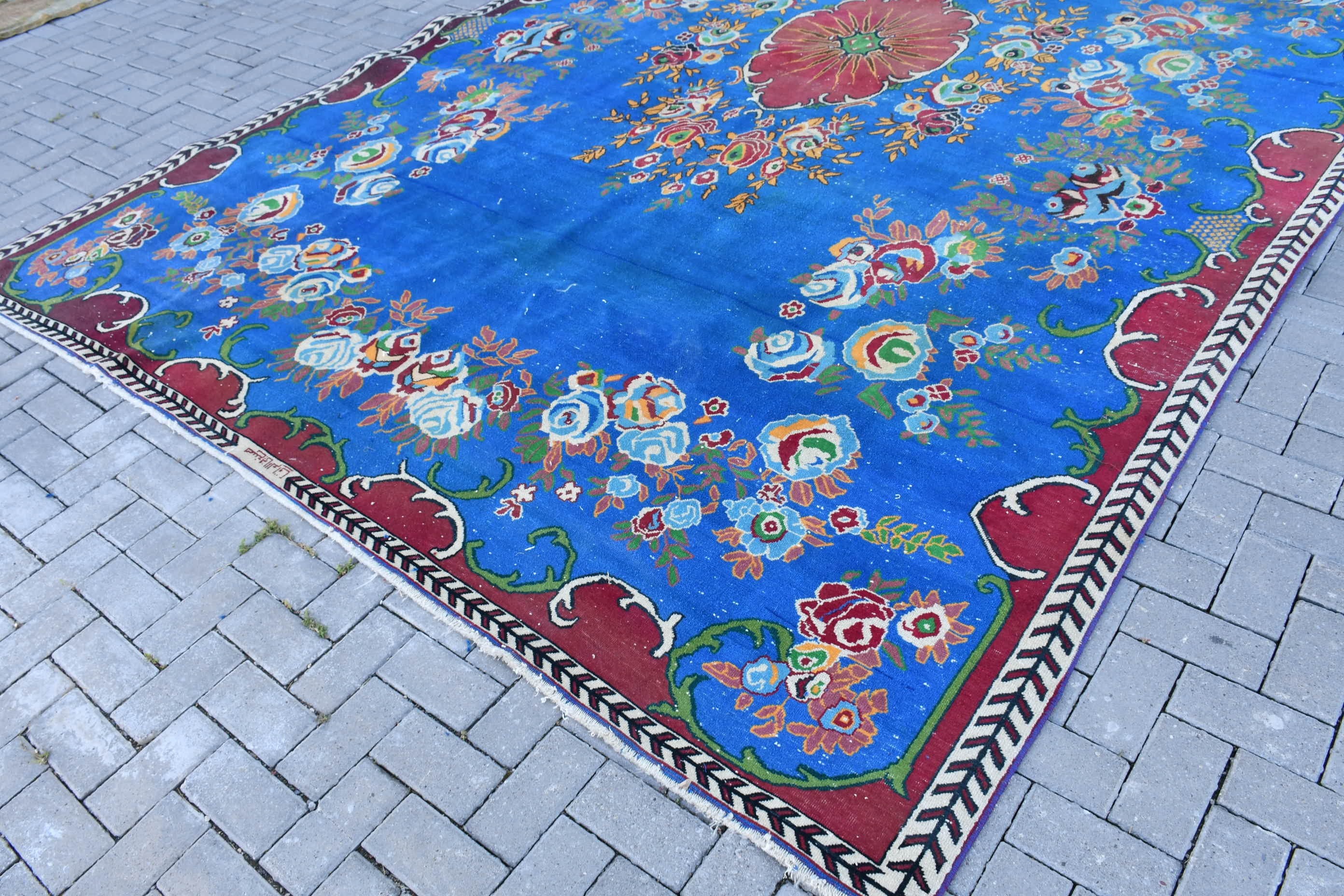 9.3x14.2 ft Oversize Rug, Art Rug, Saloon Rug, Blue Floor Rugs, Living Room Rug, Kitchen Rugs, Turkish Rugs, Vintage Rug, Anatolian Rugs