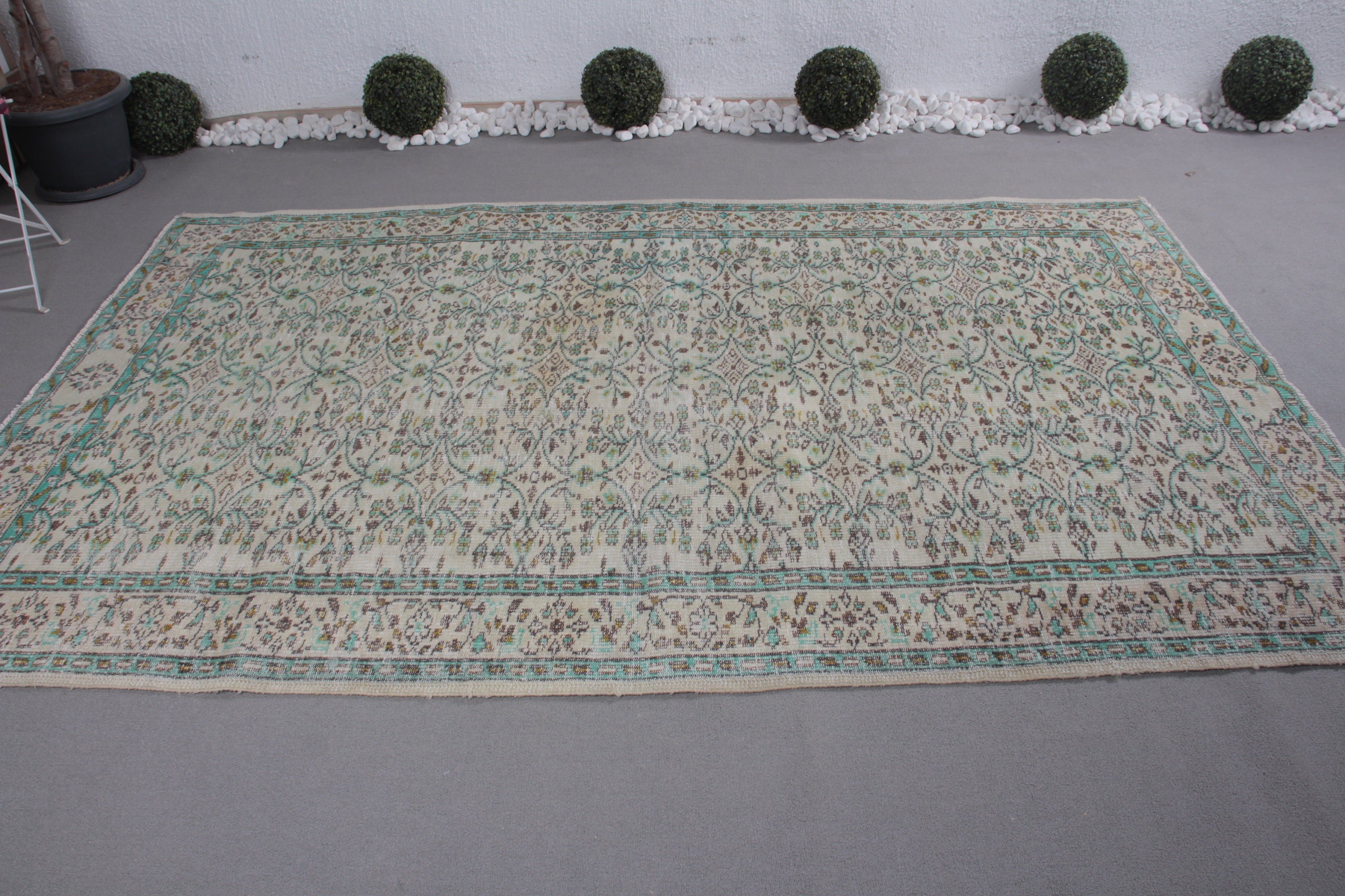 Vintage Halı, Yer Halısı, Bej 5.8x9.2 ft Büyük Halı, Parlak Halı, Yemek Odası Halısı, Türk Halısı, Oturma Odası Halısı, Anadolu Halısı