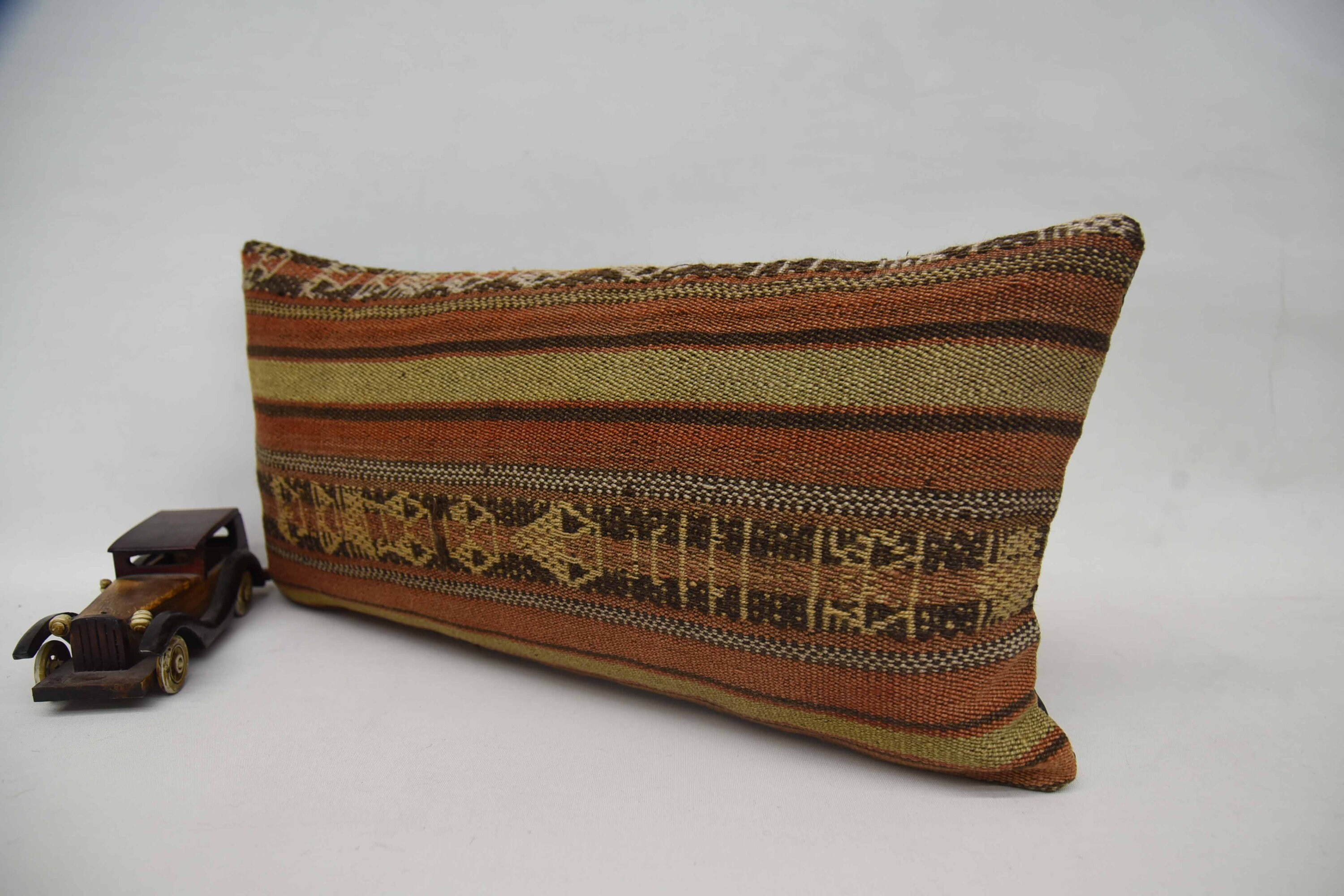 Vintage Kilim Throw Pillow, Kilim Pillow Cover, 12"x24" Orange Pillow Cover, Boho Pillow, Living Room Throw Pillow Cover