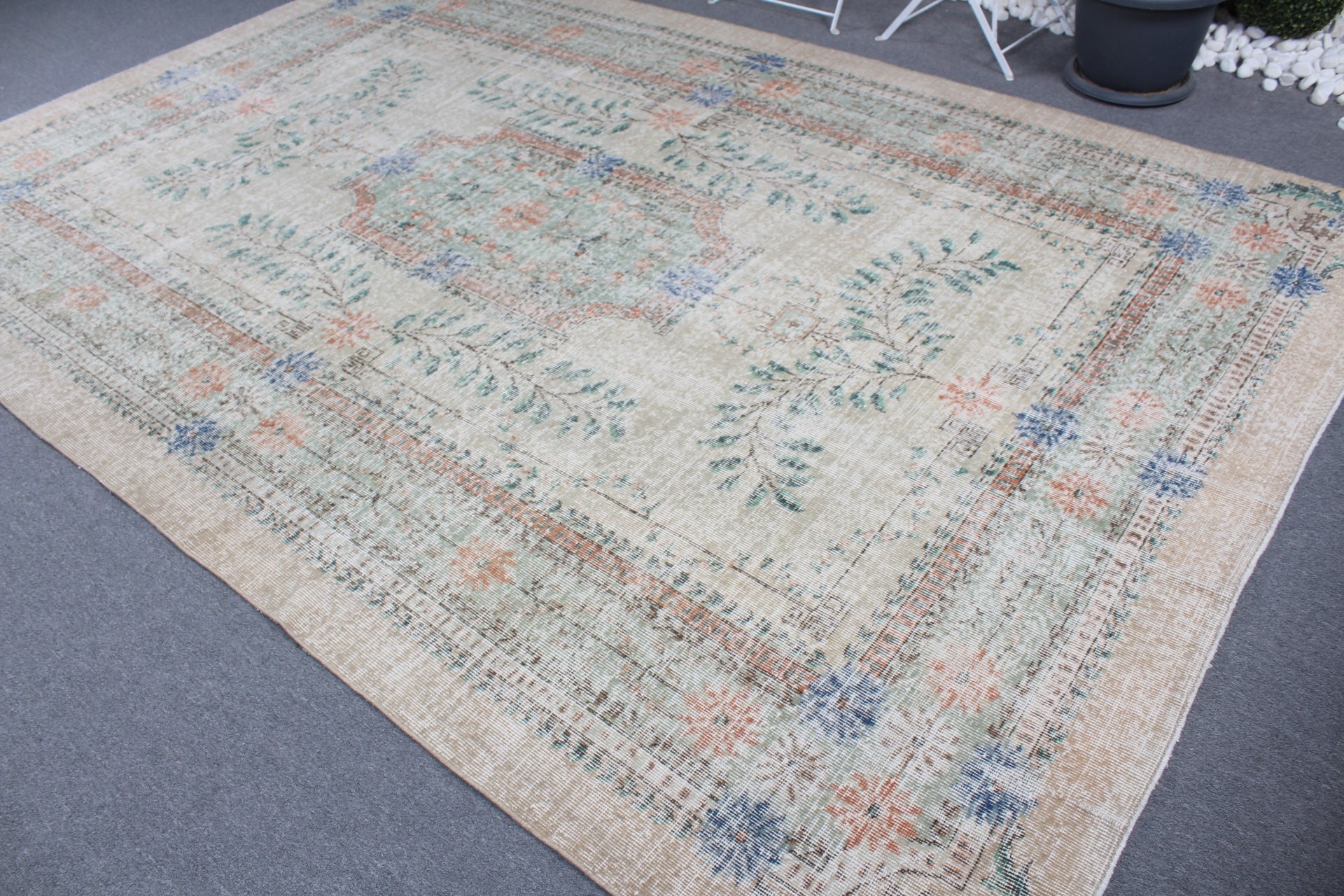 Antique Rug, Saloon Rug, Vintage Rugs, Old Rug, Turkish Rugs, 7.1x11 ft Oversize Rugs, Dining Room Rug, Green Anatolian Rugs