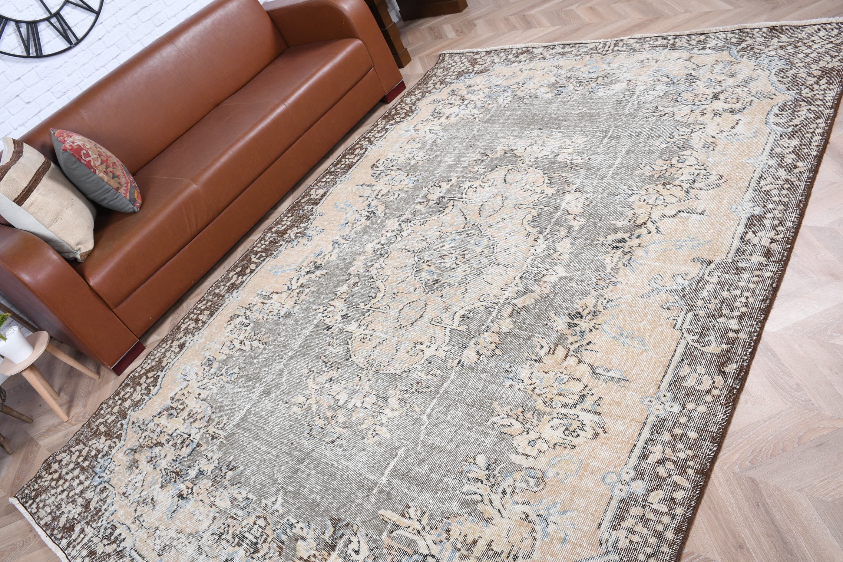 Salon Halıları, Vintage Halı, Türk Halısı, Dış Mekan Halısı, Ev Dekorasyonu Halıları, 6,5x9,3 ft Büyük Halı, Yemek Odası Halısı, Anadolu Halısı, Bej Soğuk Halı