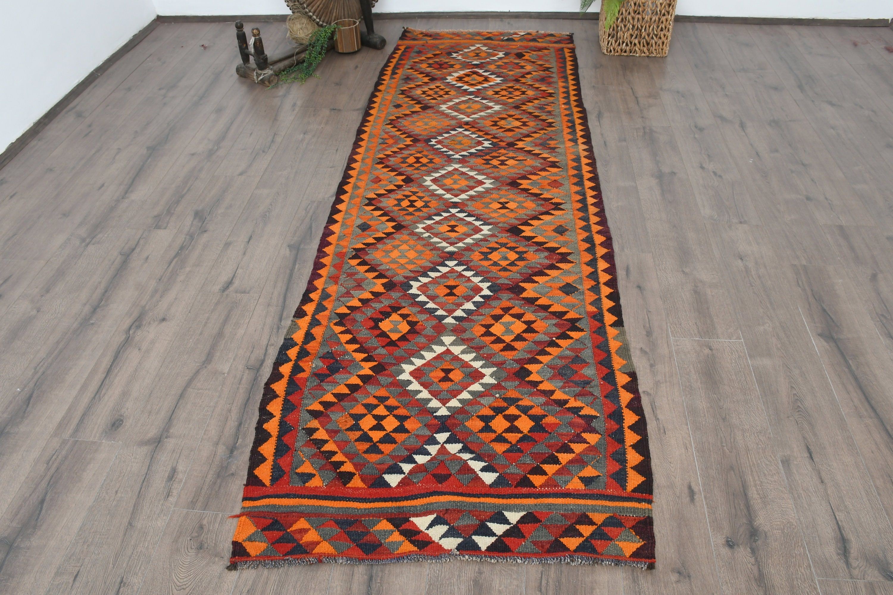 3x9.3 ft Runner Rug, Orange Anatolian Rug, Oriental Rug, Handwoven Rug, Kitchen Rug, Turkish Rug, Vintage Rug, Bedroom Rug, Corridor Rugs