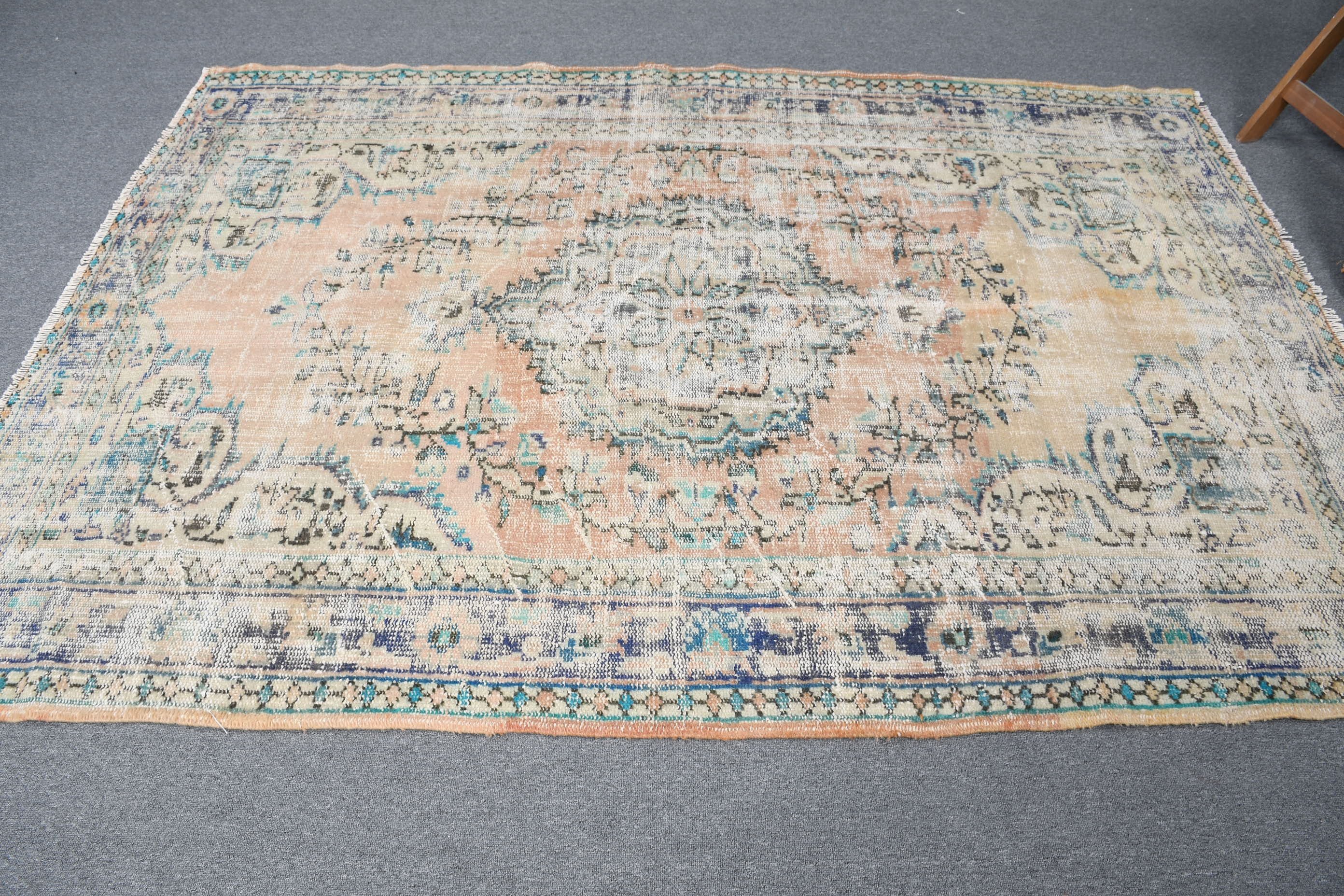 Oturma Odası Halısı, Vintage Halı, Vintage Dekor Halısı, Mutfak Halısı, Havalı Halılar, Salon Halıları, Turuncu 5.5x7.7 ft Büyük Halı, Türk Halısı