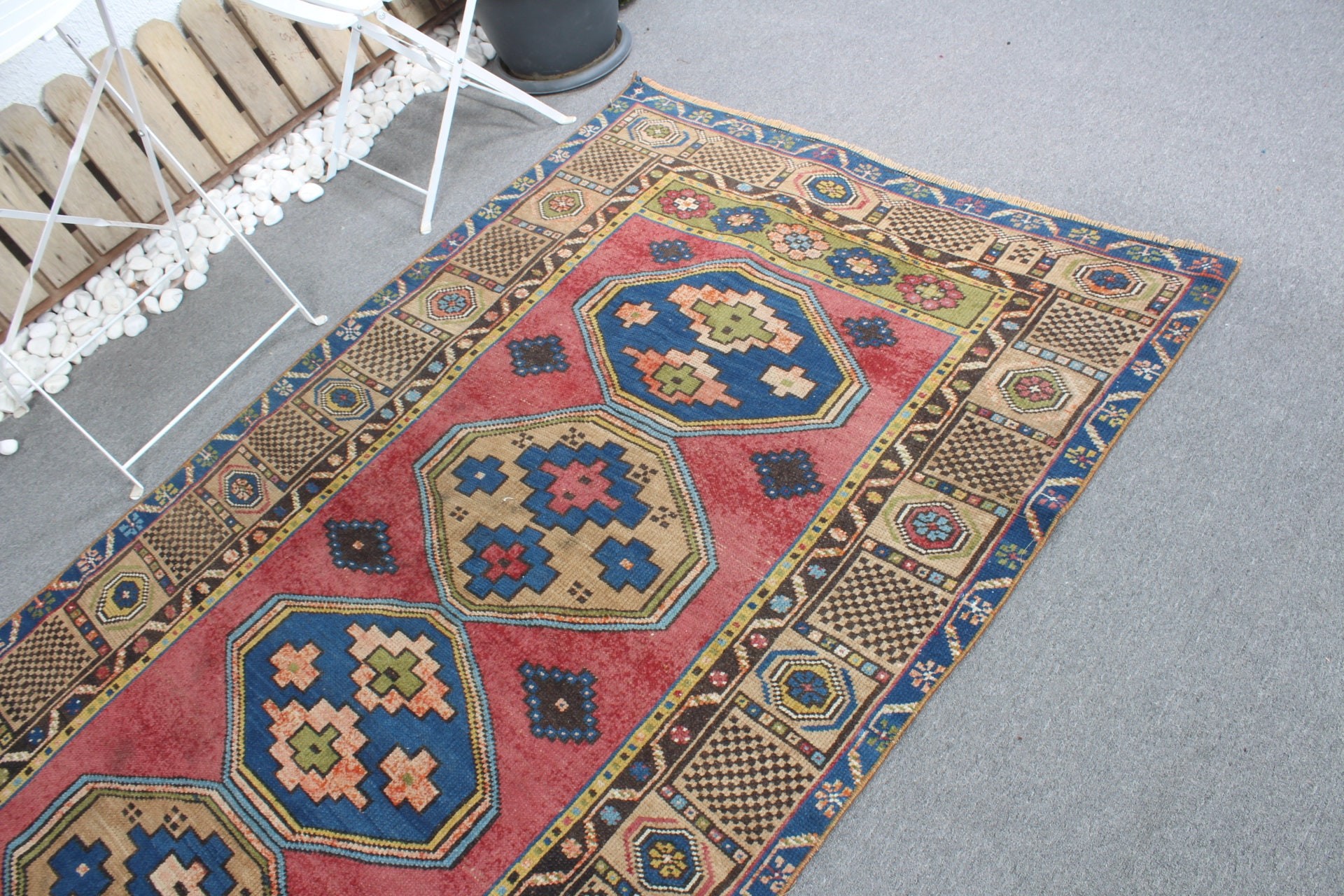 Living Room Rugs, Bright Rug, Red Bedroom Rug, Wool Rugs, Oriental Rug, Vintage Rug, 4x7.5 ft Area Rug, Rugs for Indoor, Turkish Rugs