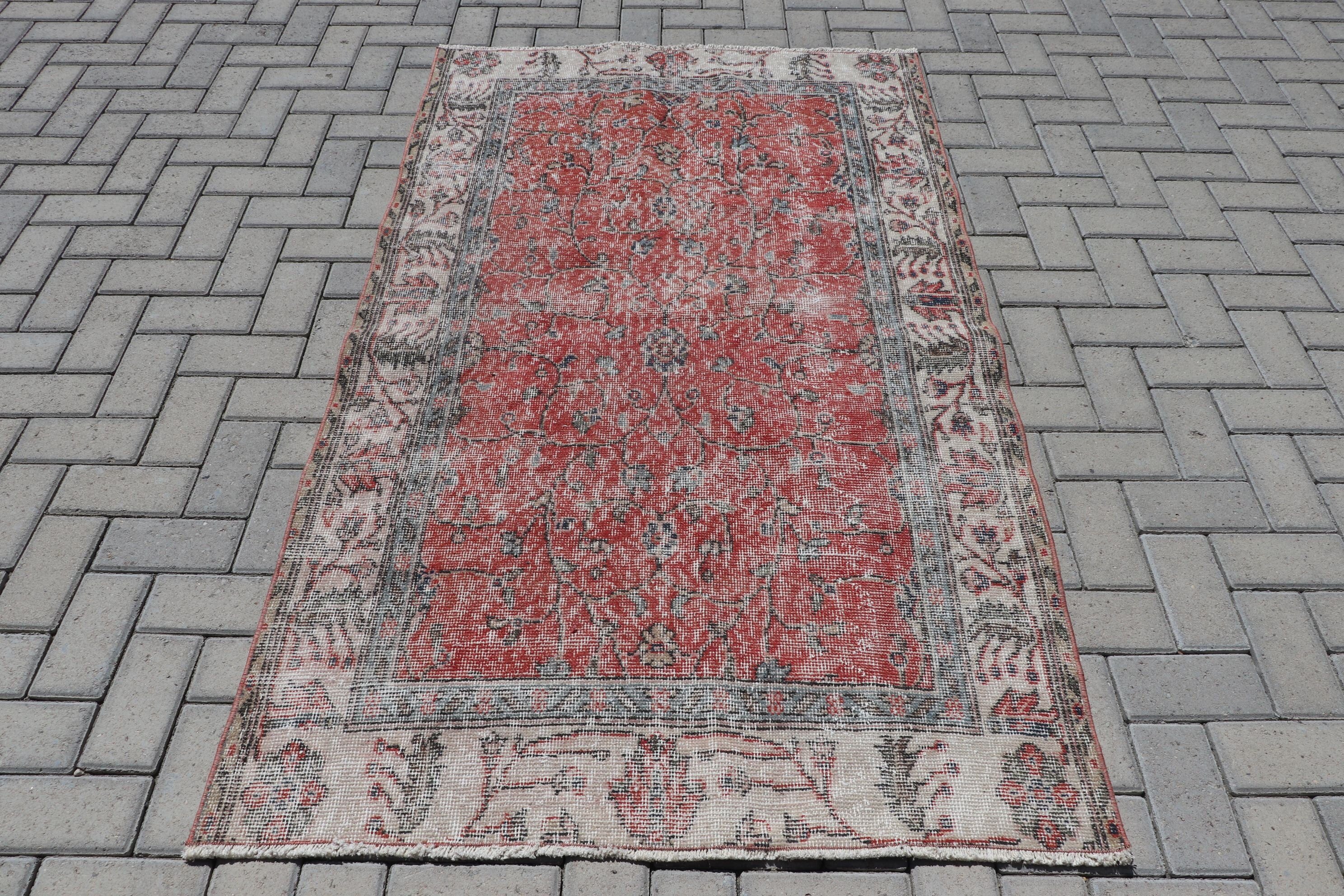 Vintage Rug, Nursery Rugs, Rugs for Entry, Turkish Rug, Kitchen Rug, Red Floor Rug, 3.7x6.2 ft Accent Rug, Vintage Decor Rug