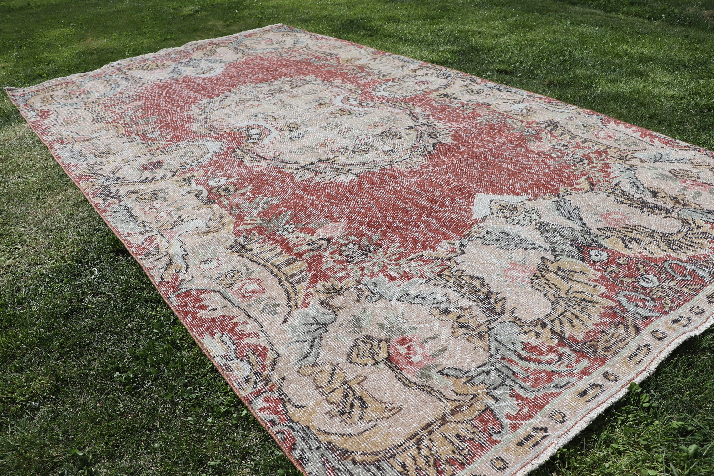 Kırmızı Nötr Halılar, Türk Halısı, Yer Halıları, Büyük Vintage Halı, Vintage Halı, Fas Halısı, 5.1x9.3 ft Büyük Halı, Yatak Odası Halısı, Dış Mekan Halısı