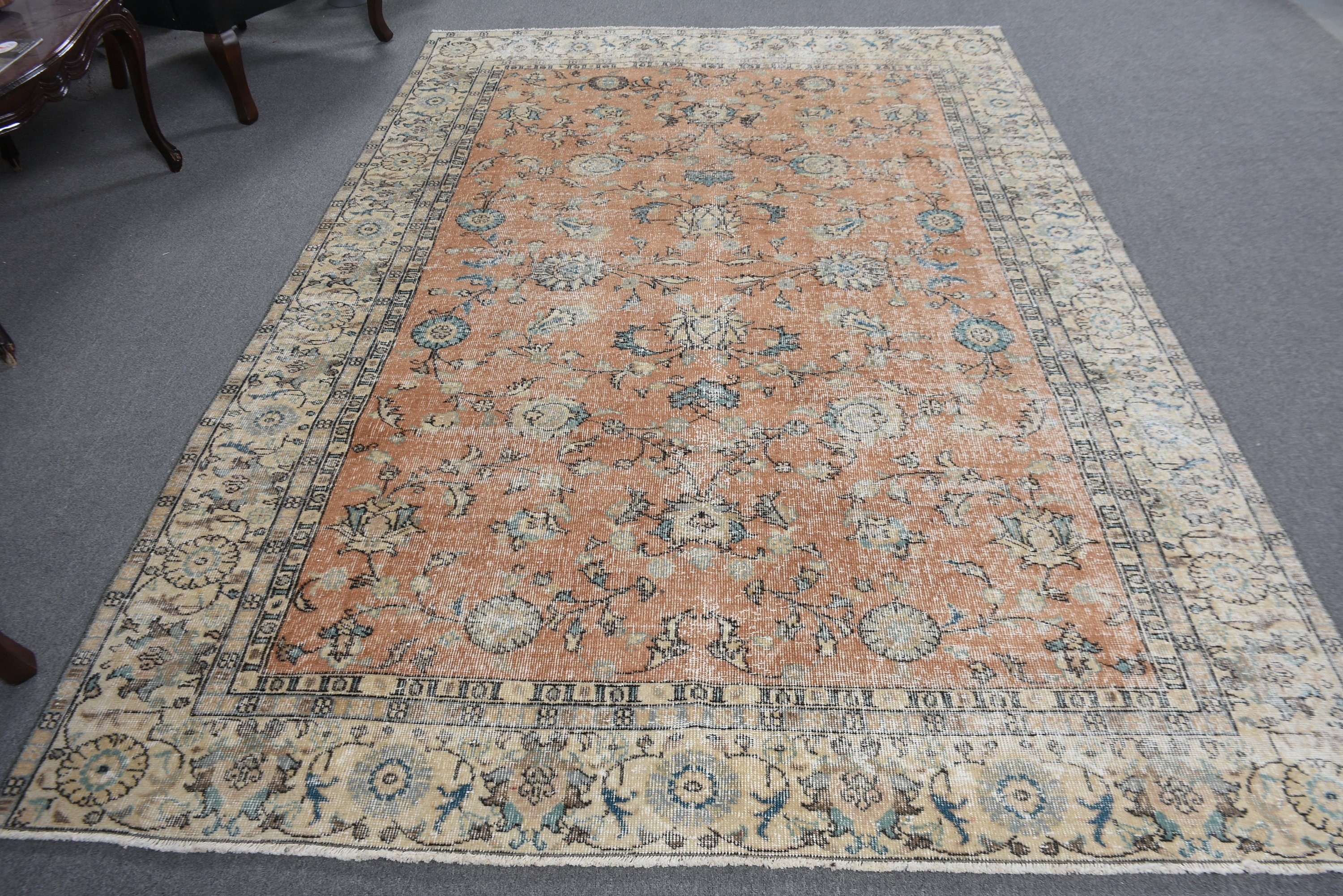 Açıklama Halıları, Yemek Odası Halısı, Oturma Odası Halıları, Kahverengi El Dokuma Halısı, Ev Dekorasyonu Halıları, Türk Halısı, Vintage Halı, 6.1x9.3 ft Büyük Halı