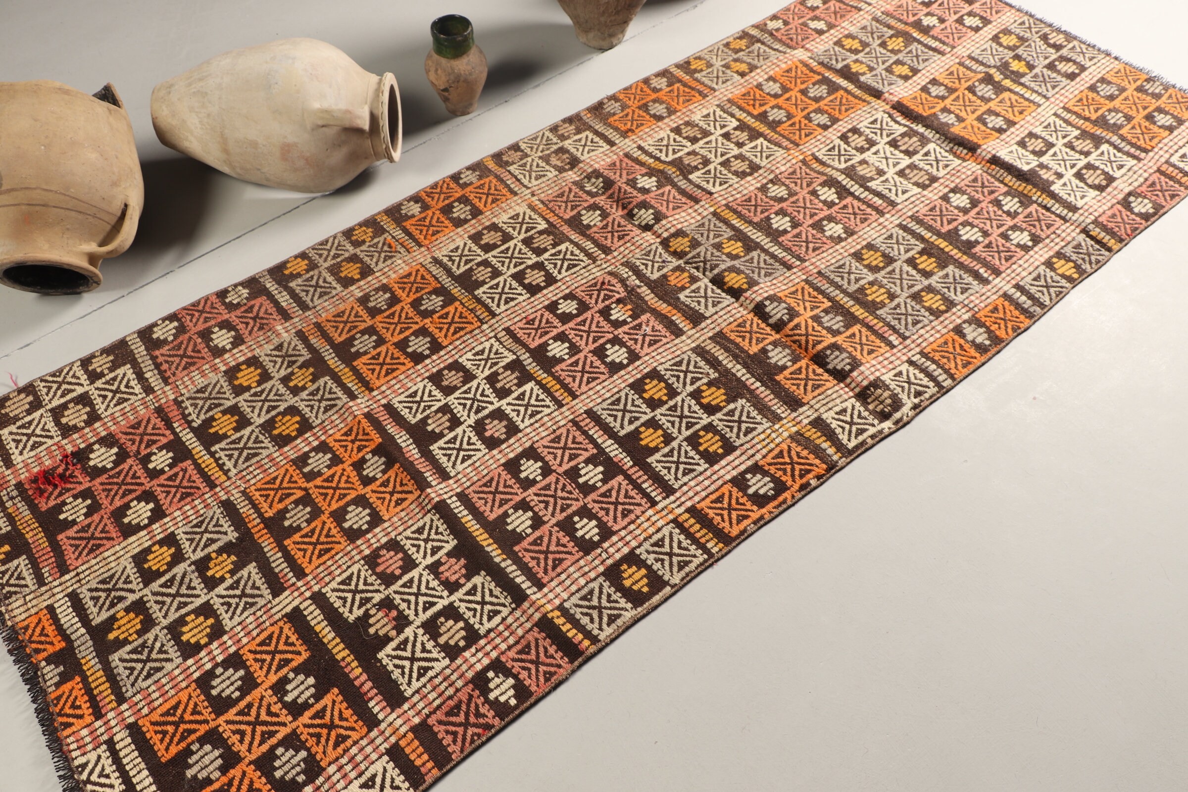 Turkish Rugs, Kilim, Kitchen Rugs, Stair Rug, Rugs for Corridor, 3.2x8.3 ft Runner Rug, Beige Oriental Rug, Home Decor Rug, Vintage Rug