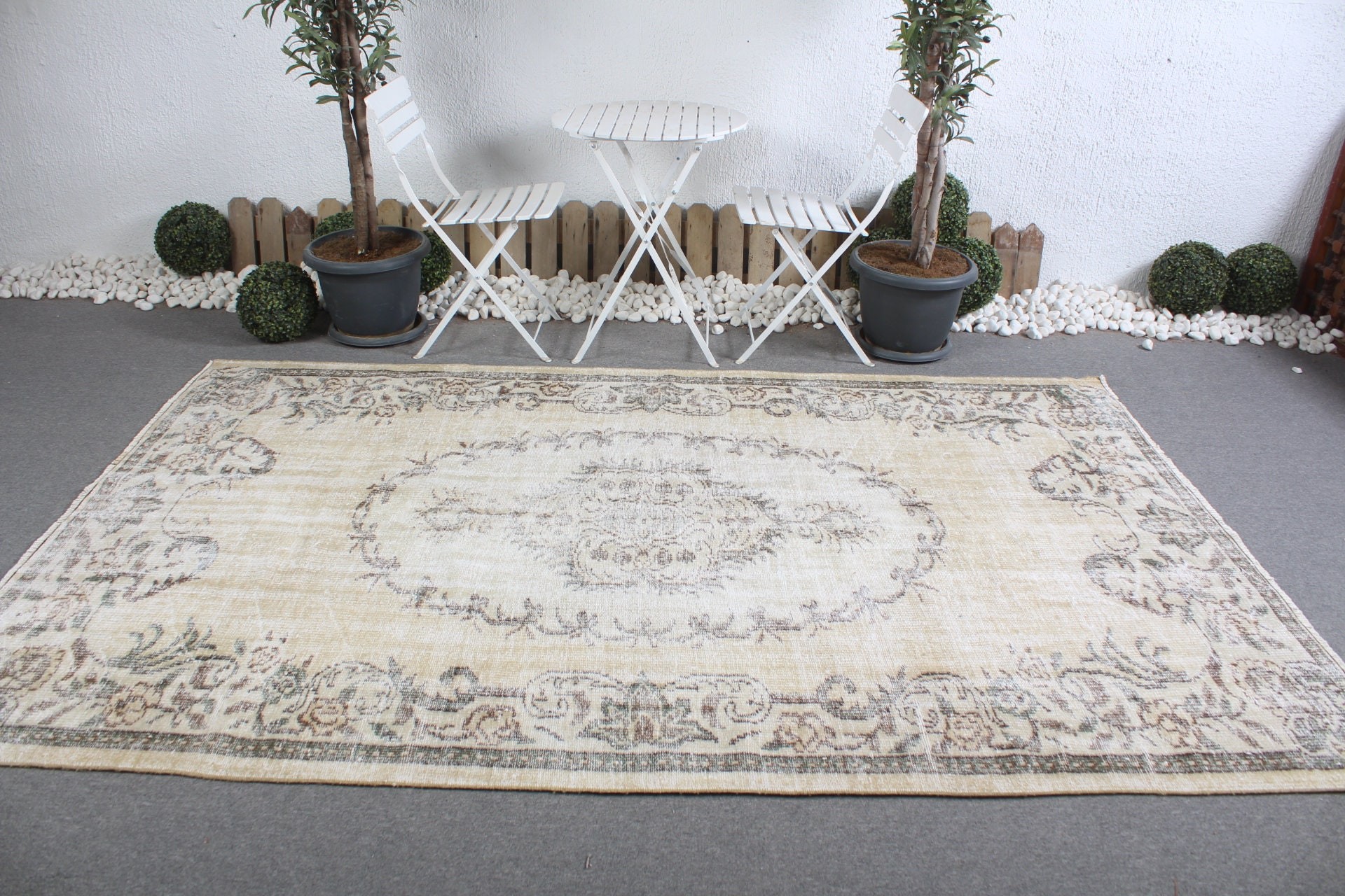 Eklektik Halılar, Türk Halısı, 5.8x9.3 ft Büyük Halı, Vintage Halı, Oturma Odası Halısı, Yatak Odası Halısı, Bej Fas Halısı, Oryantal Halı